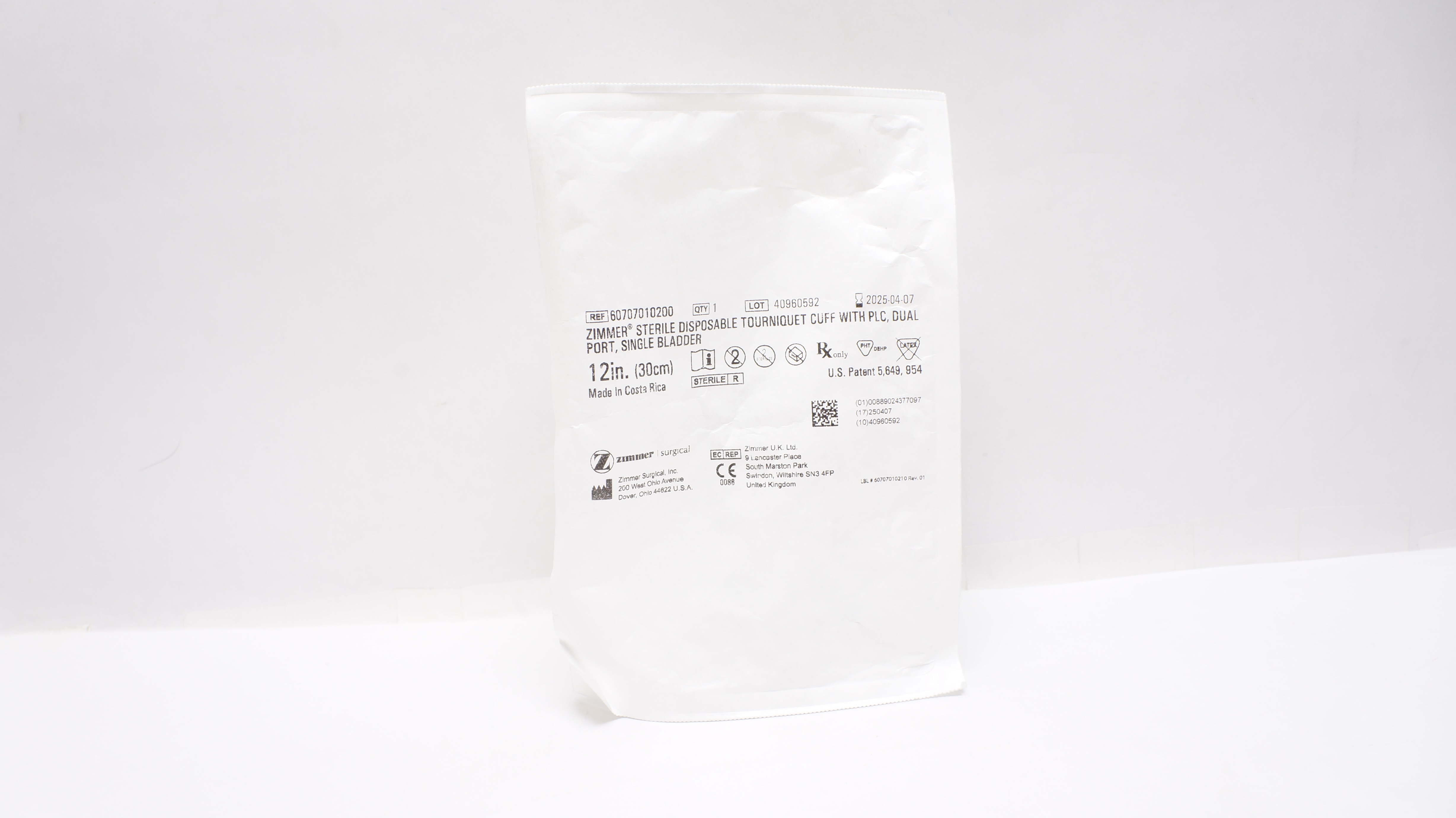 Zimmer 60707010200 Sterile Disposable Tourniquet Cuff With PLC, 12inch
