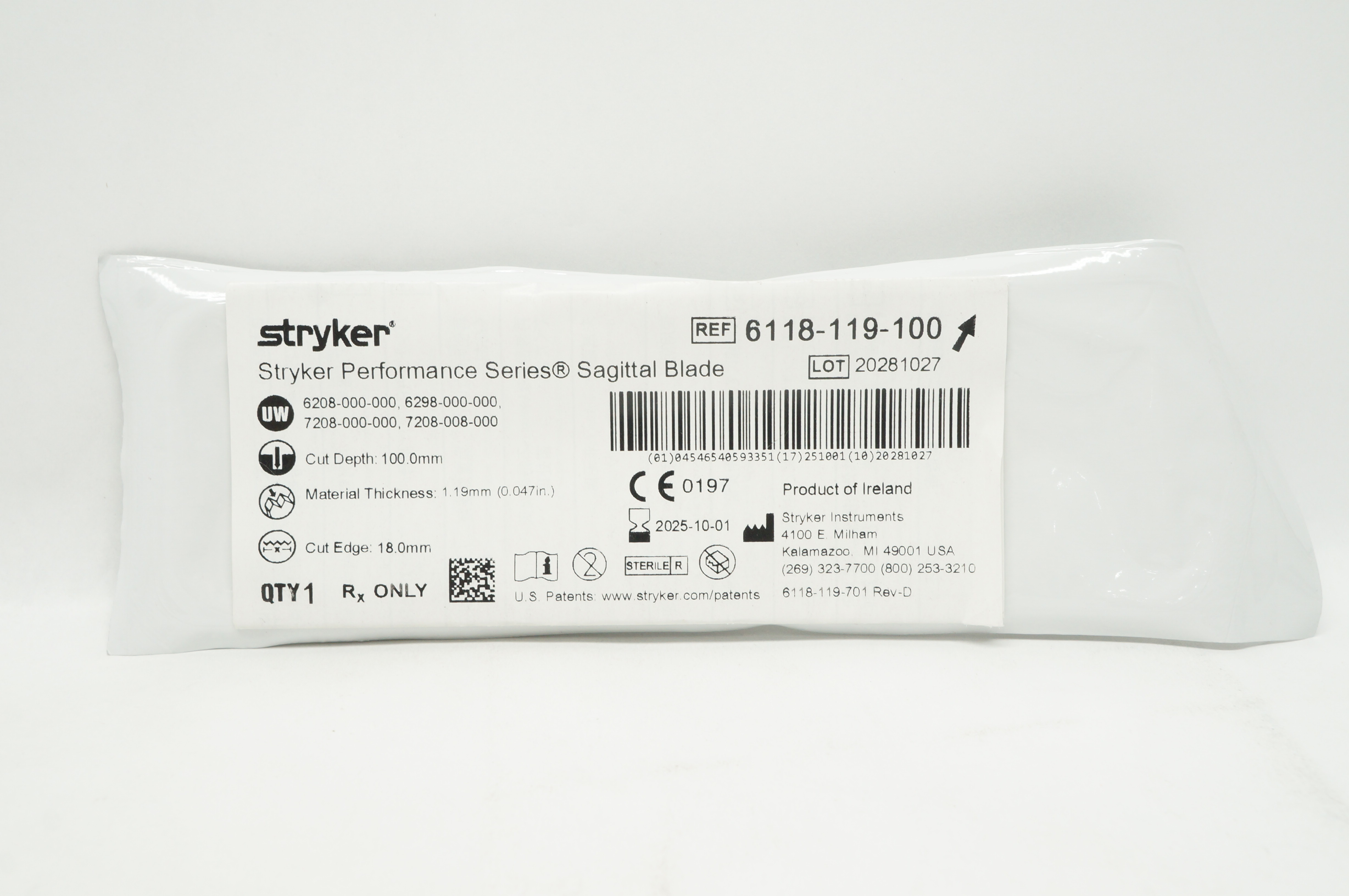 Stryker 6118-119-100 Performance Series Sagittal Blade