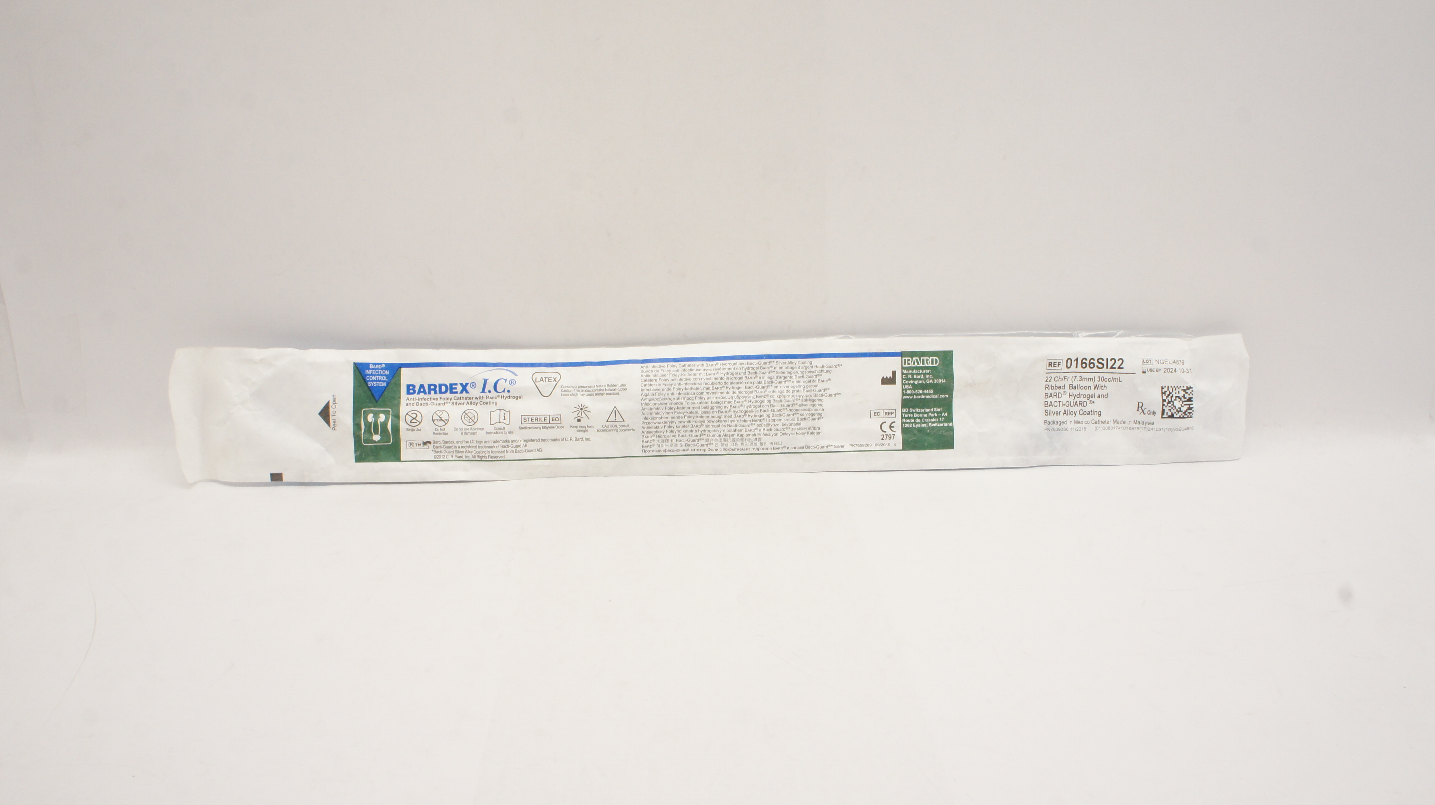 Bard 0166SI22 Bardex I.C. Anti-Infective Foley Cath. 22Ch/Fr 30cc/mL Balloon