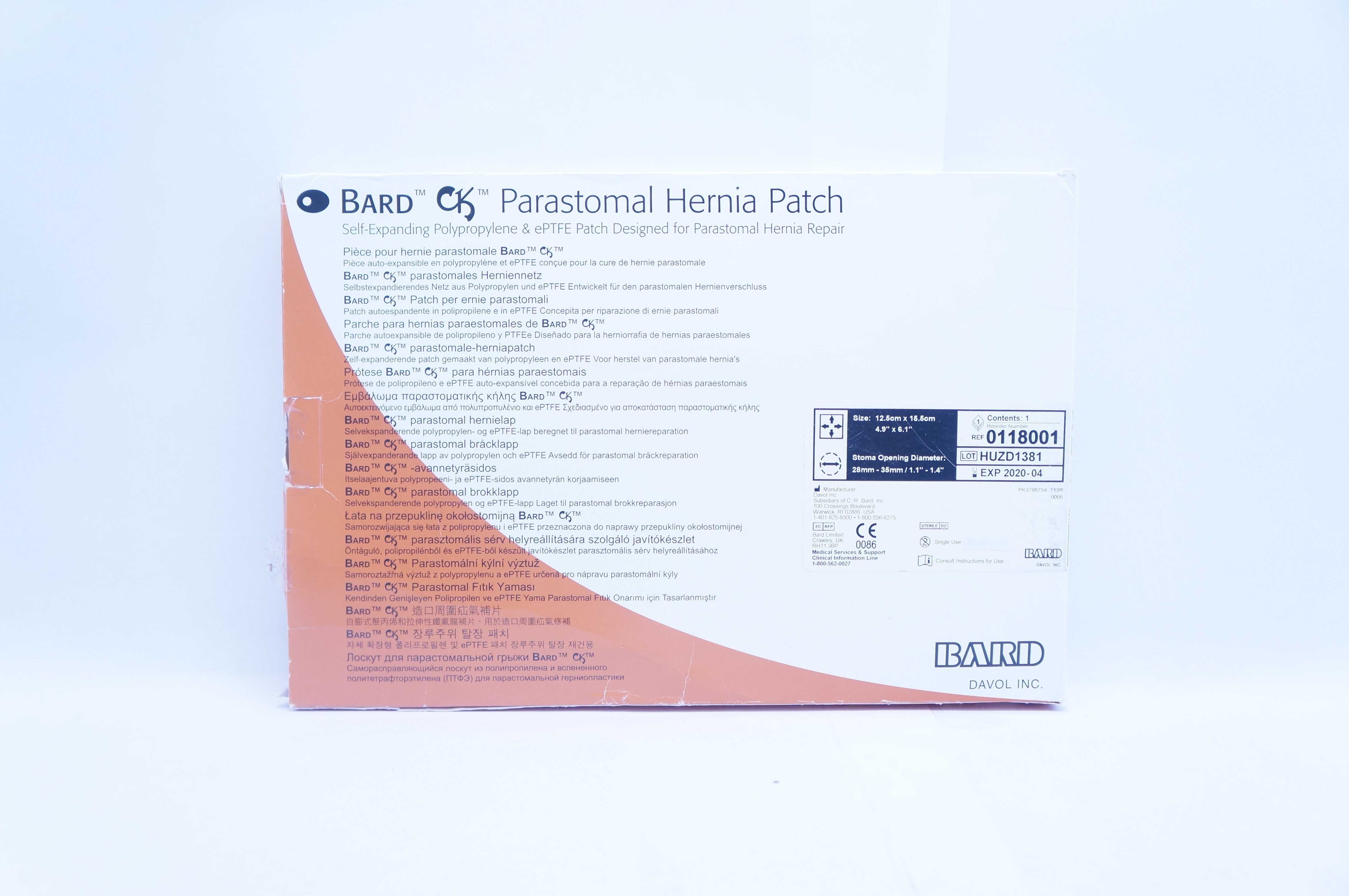 Bard 0118001 Davol Parastomal Hernia Patch 4.9inch x 6.1inch (x)