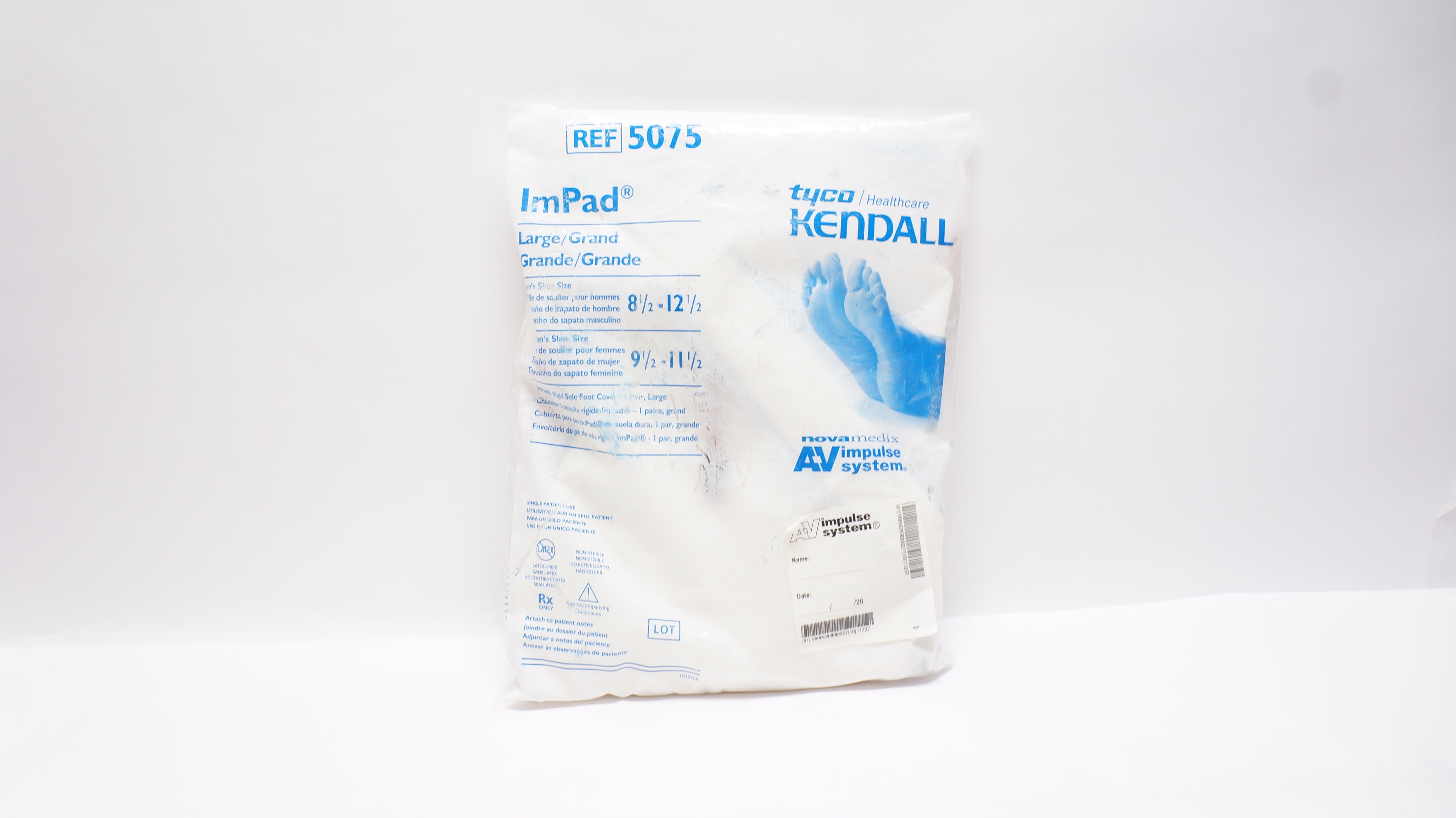 Tyco 5075 Kendall ImPad A-V Impulse System Rigid Sole Foot Cover Large