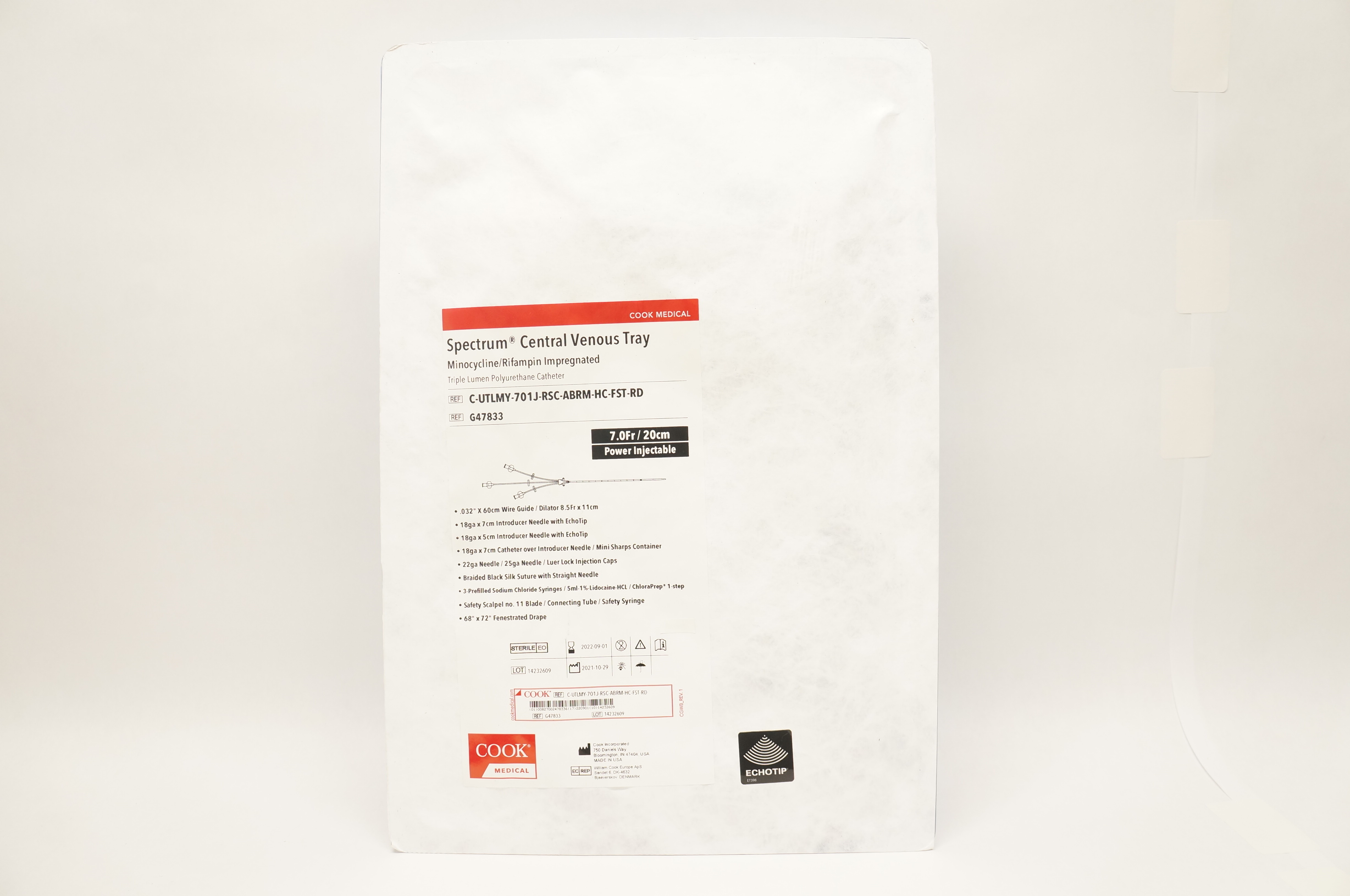 Cook Medical G47833 Spectrum Central Venous Tray 7Fr x 20cm (x)