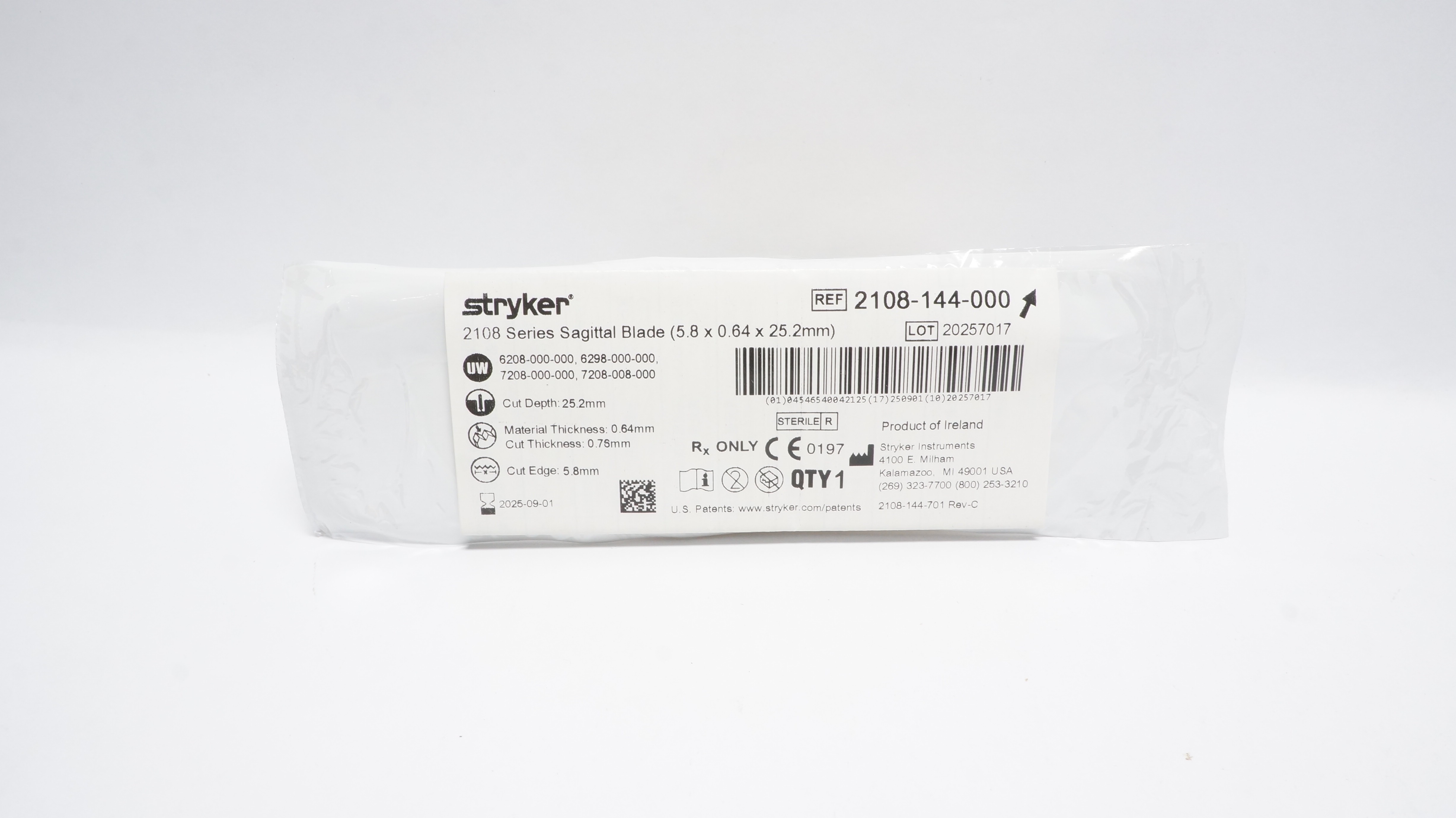Stryker 2108-144-000 Sagittal Blade 5.8 x 0.64 x 25.2mm (x)