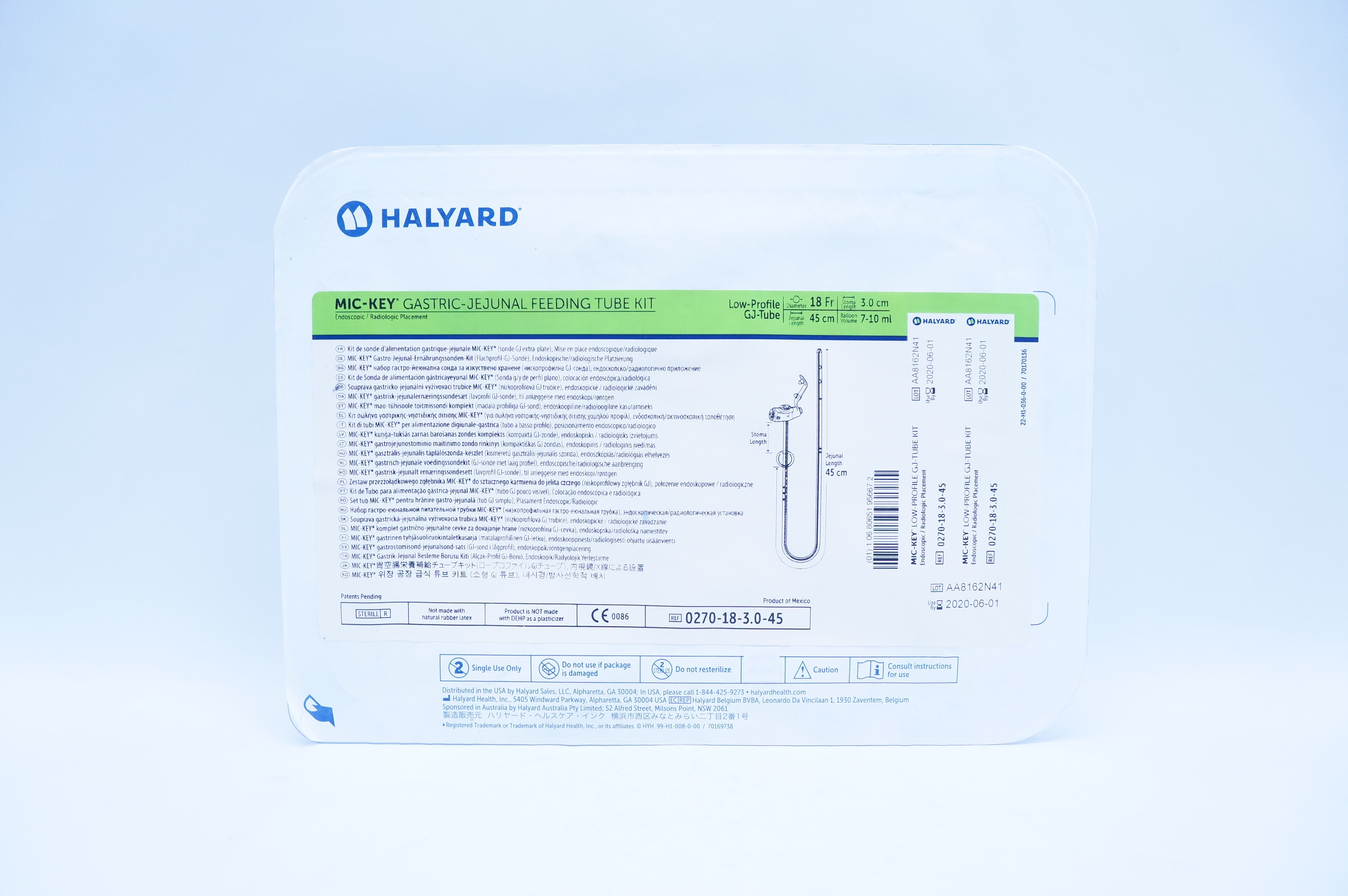 Halyard 0270-18-3.0-45 Gastric-Jejunal Feeding Tube Kit 18Fr x 3.0cm x 45cm (x)