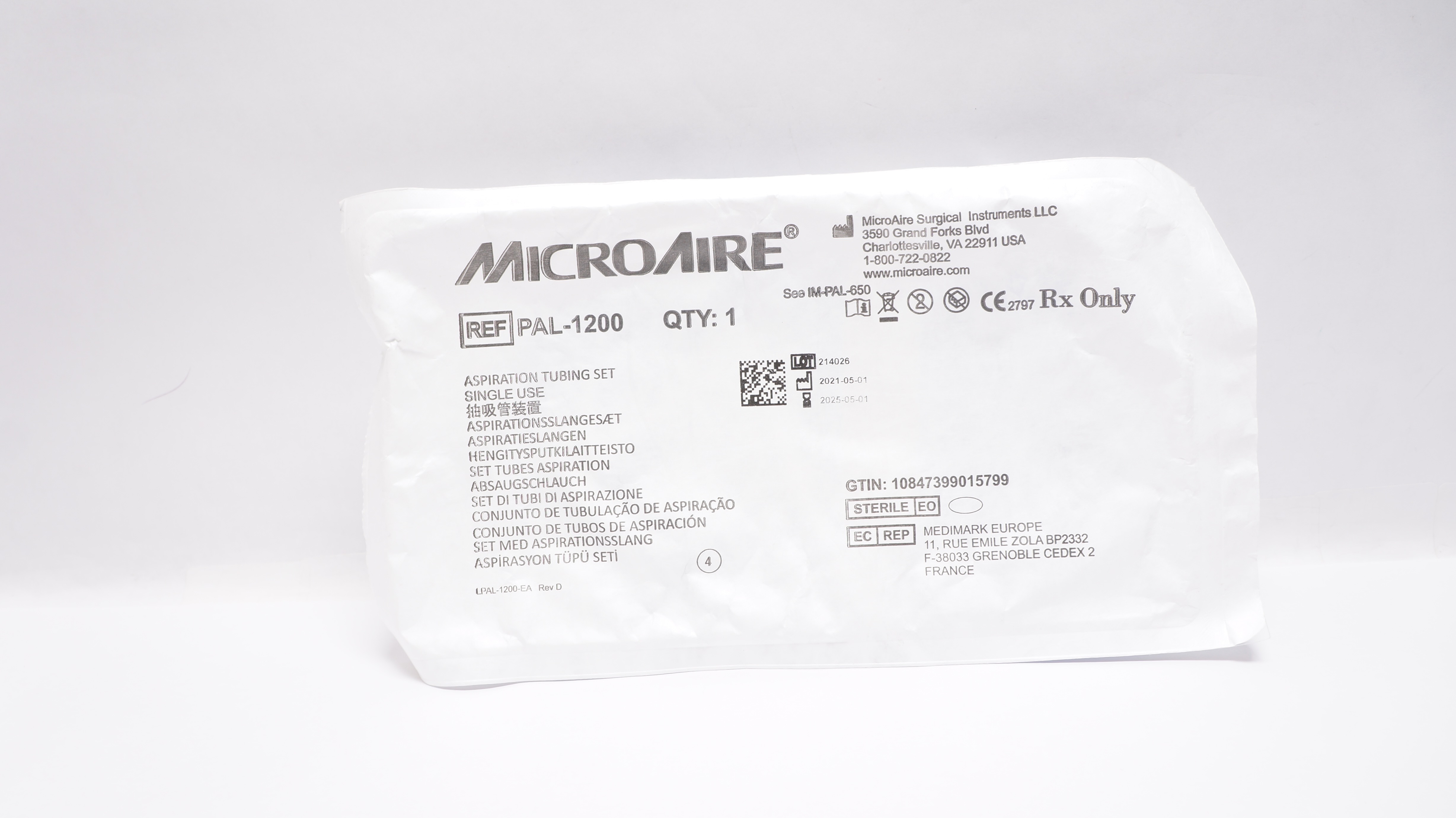 MicroAire PAL-1200 Aesthetics Aspiration Tubing Set
