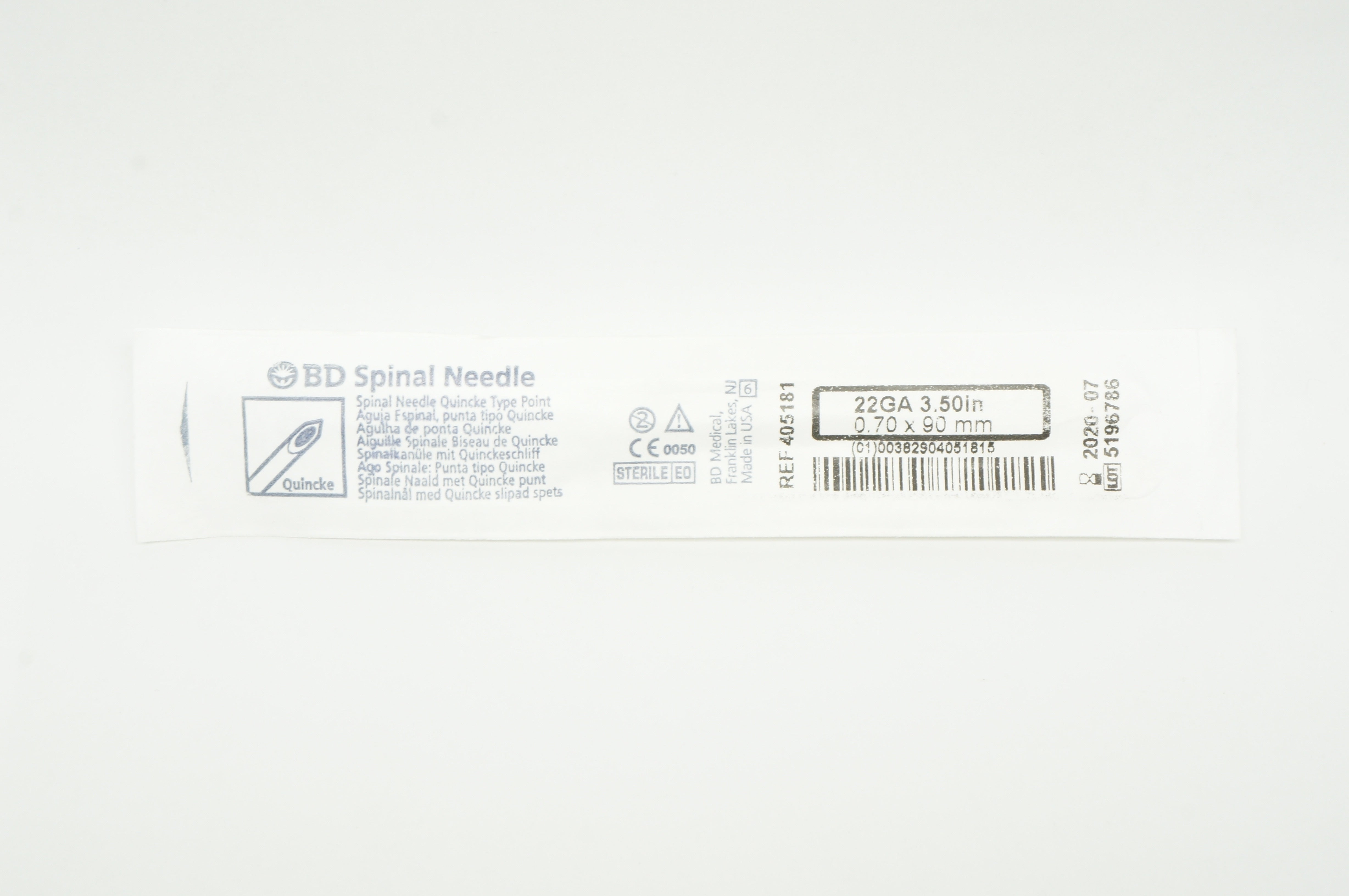 BD 405181 Spinal Ndle Quincke Type Point 22GA x 3.50inch (x)