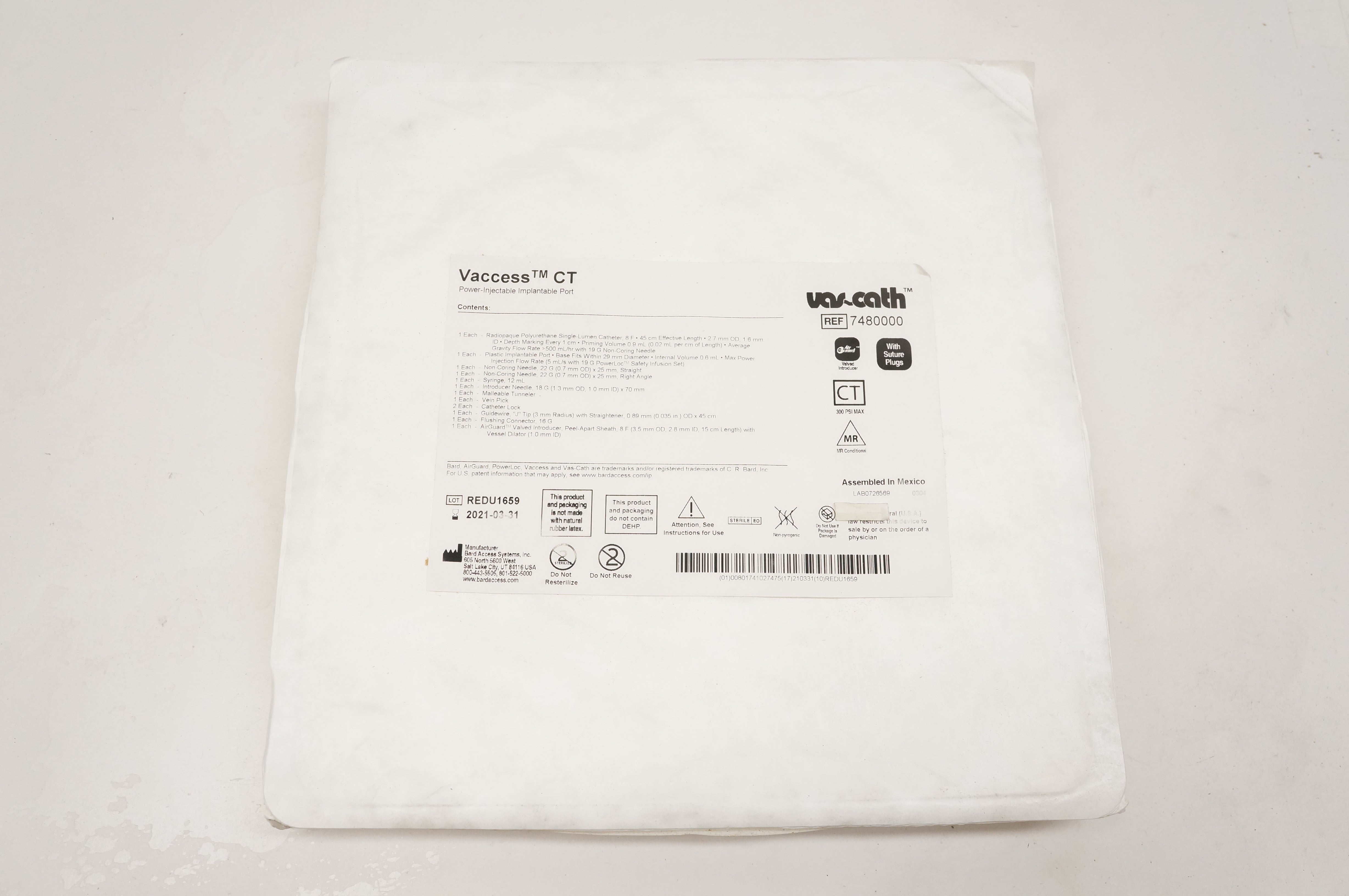 Bard 7480000 Vaccess CT Power-Injectable Implantable Port