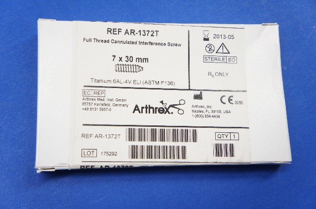 Arthrex AR-1372T Full Thread Cannulated Interference Screw 7 x 30mm (x)