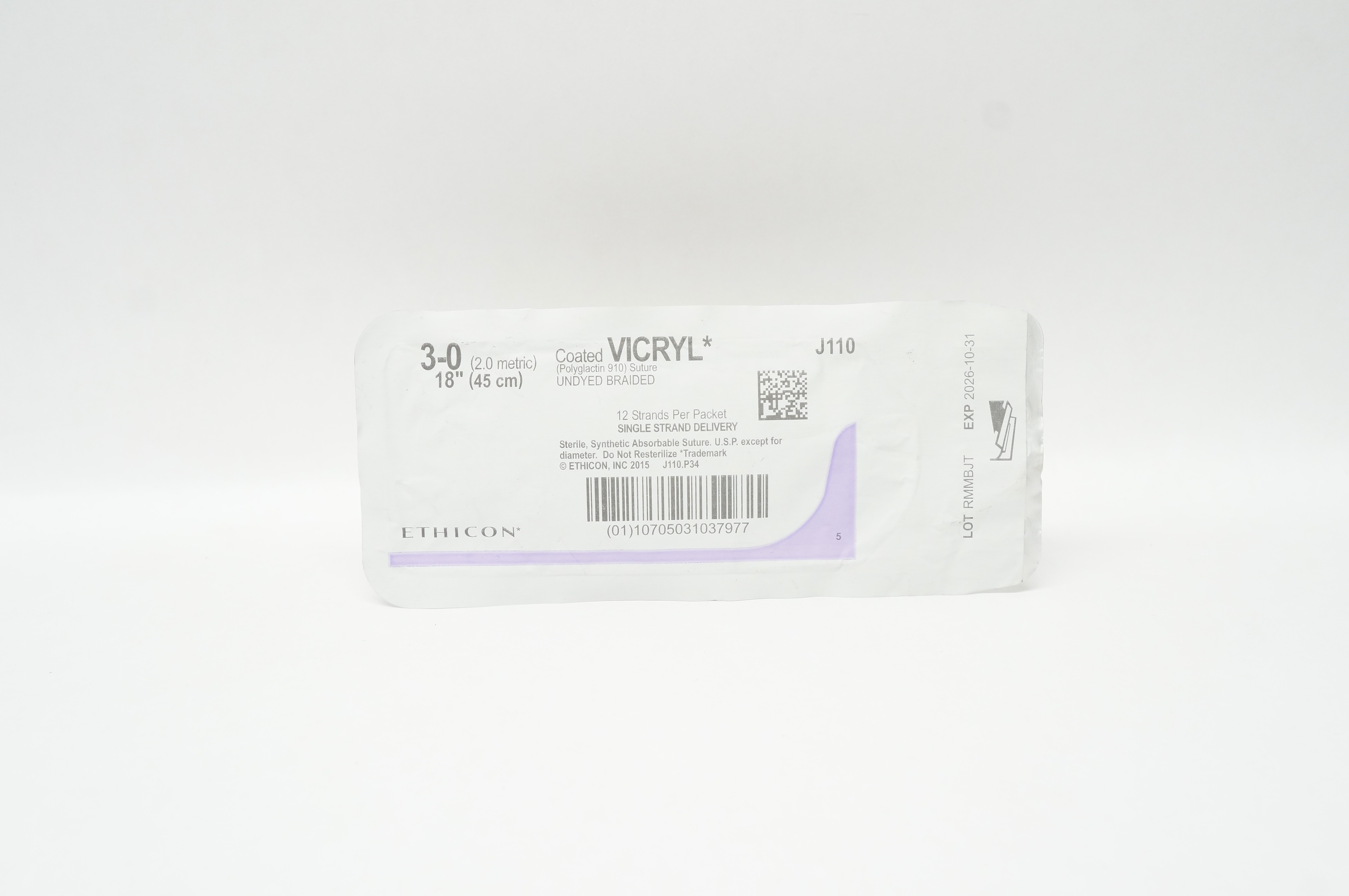 Ethicon J110 3-0 Coated VICRYL Polyglactin 910 Stre Undyed Braided, 18inch