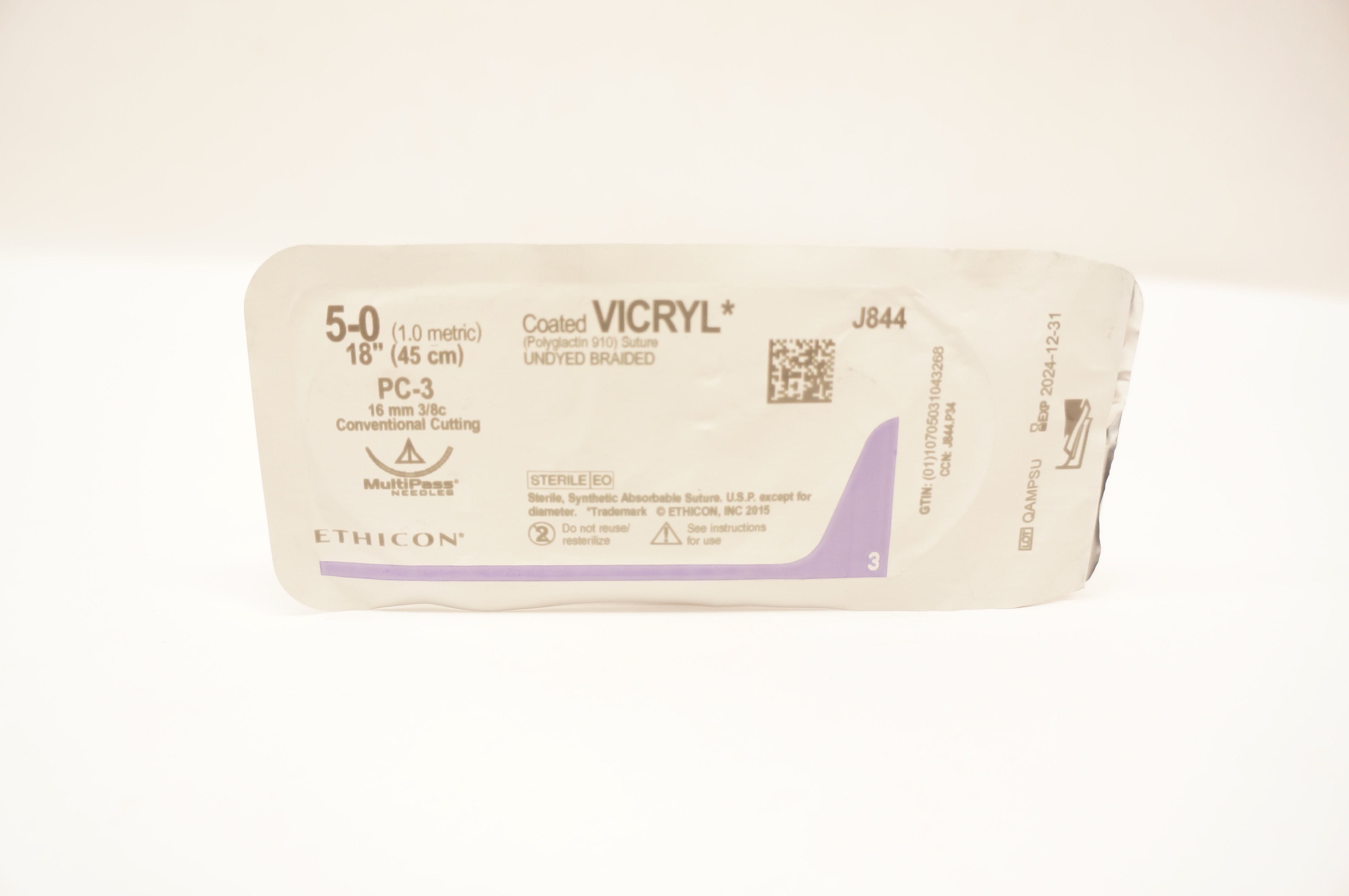 Ethicon J844 5-0 VICRYL PC-3 16mm 3/8c Conventional Cutting, 18inch