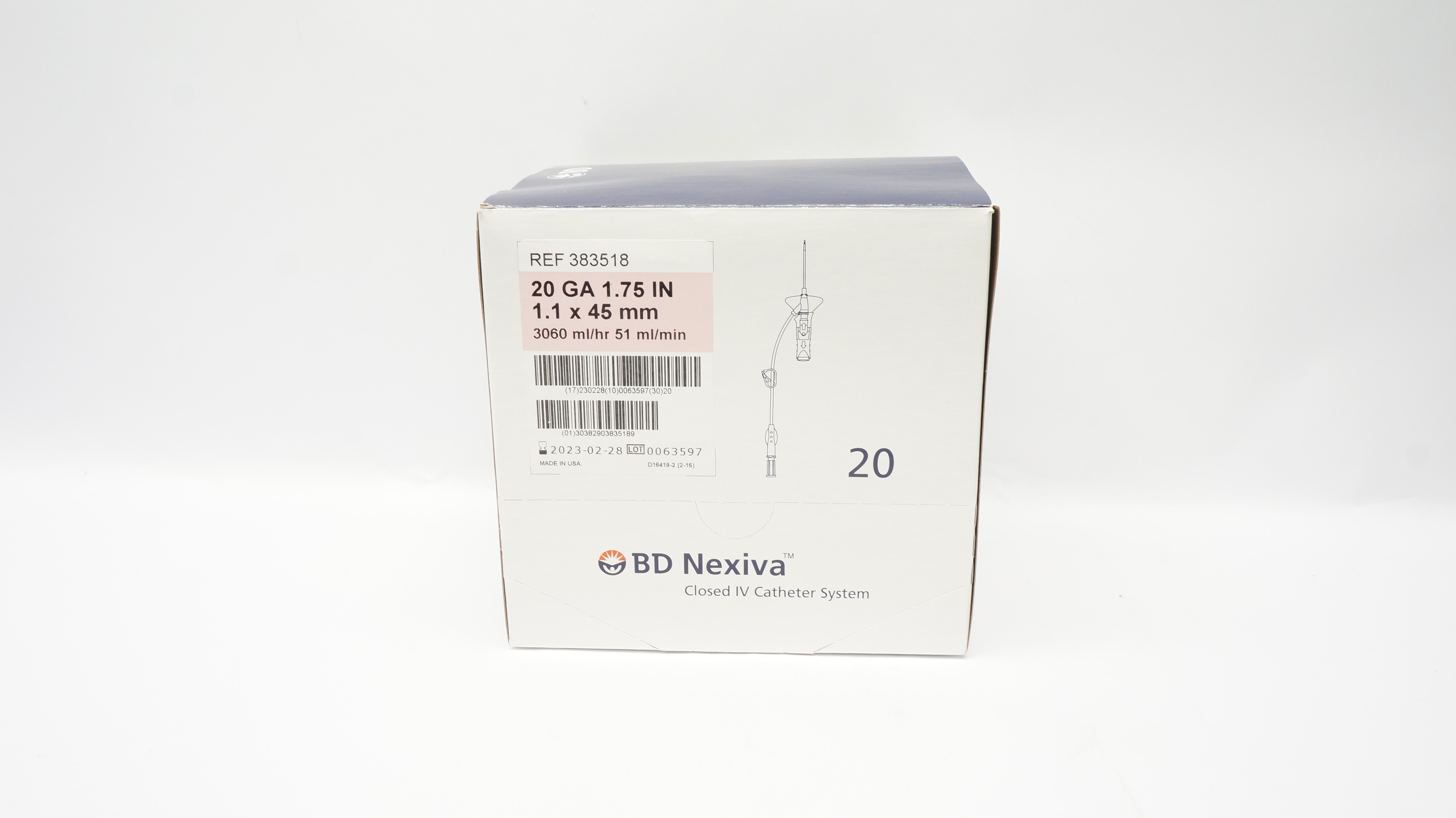 BD 383518 Nexiva Closed IV Cath. System 20GA x 1.75inch (x) - Box of 20