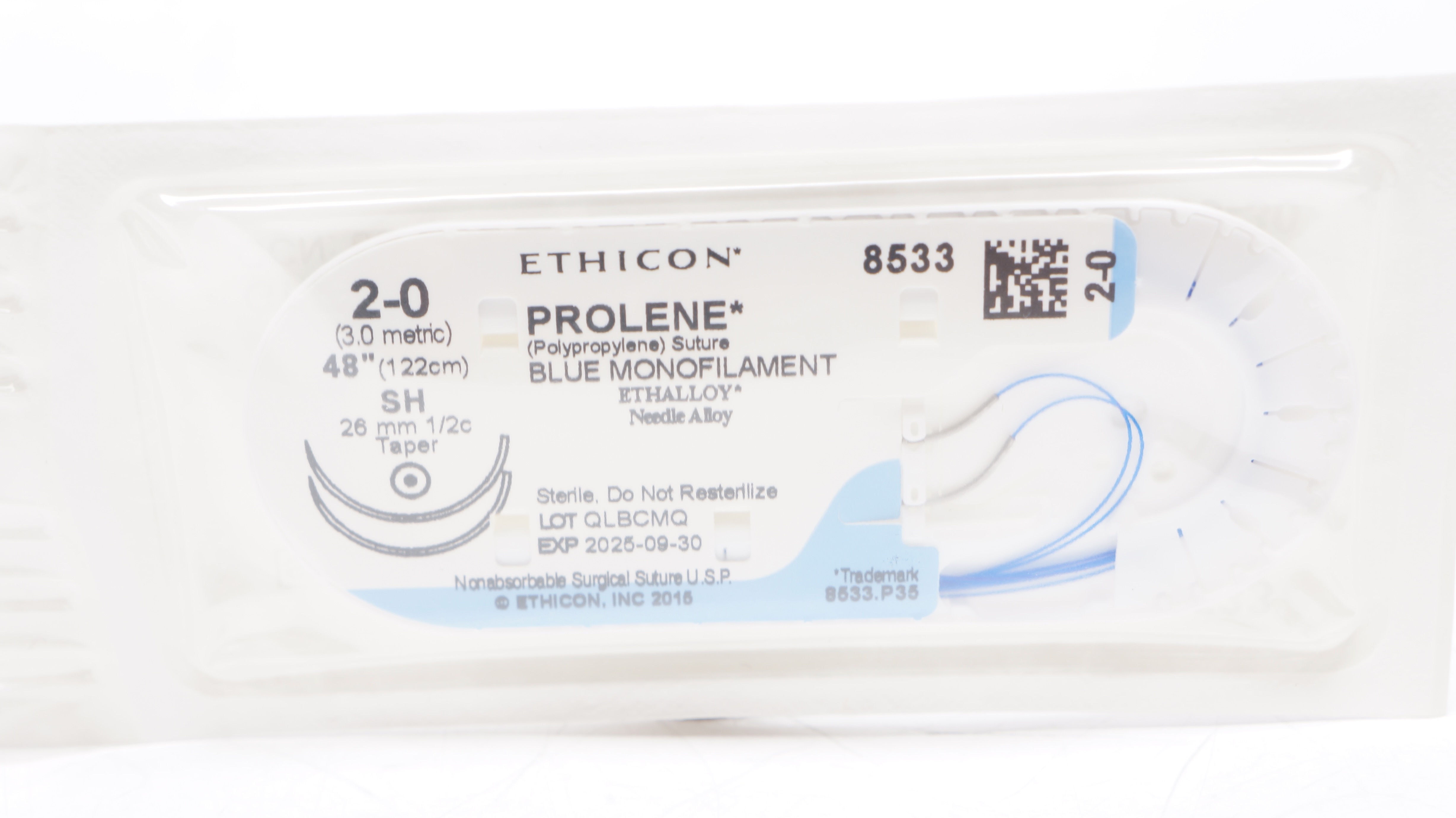 Ethicon 8533 2-0 PROLENE Polypropylene Stre SH 26mm 1/2c Taper, 48inch