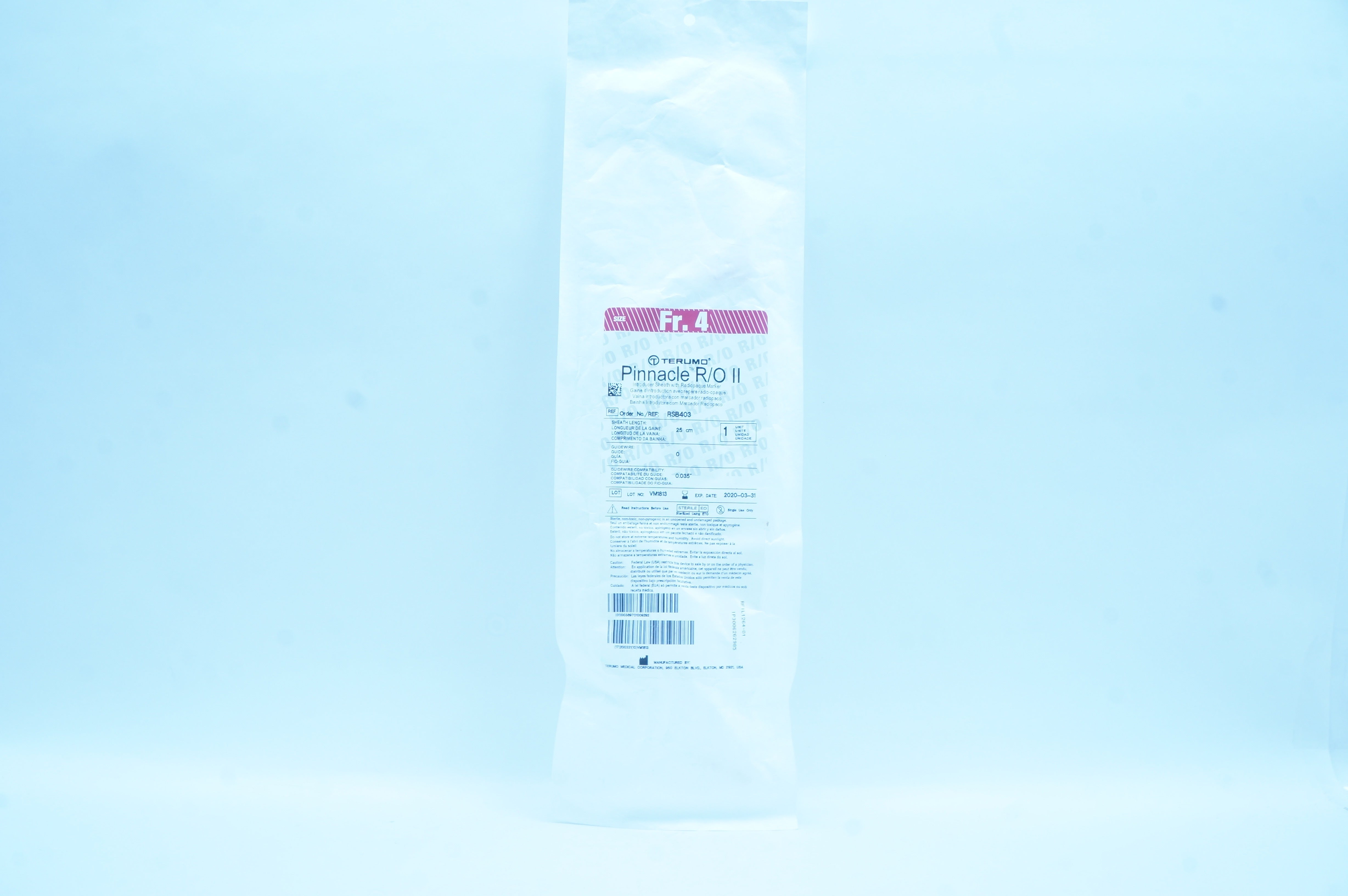Terumo RSB403 Pinnacle R/O II Introducer Sheath 4 Fr x 25 cm x 0.035 inch (x)