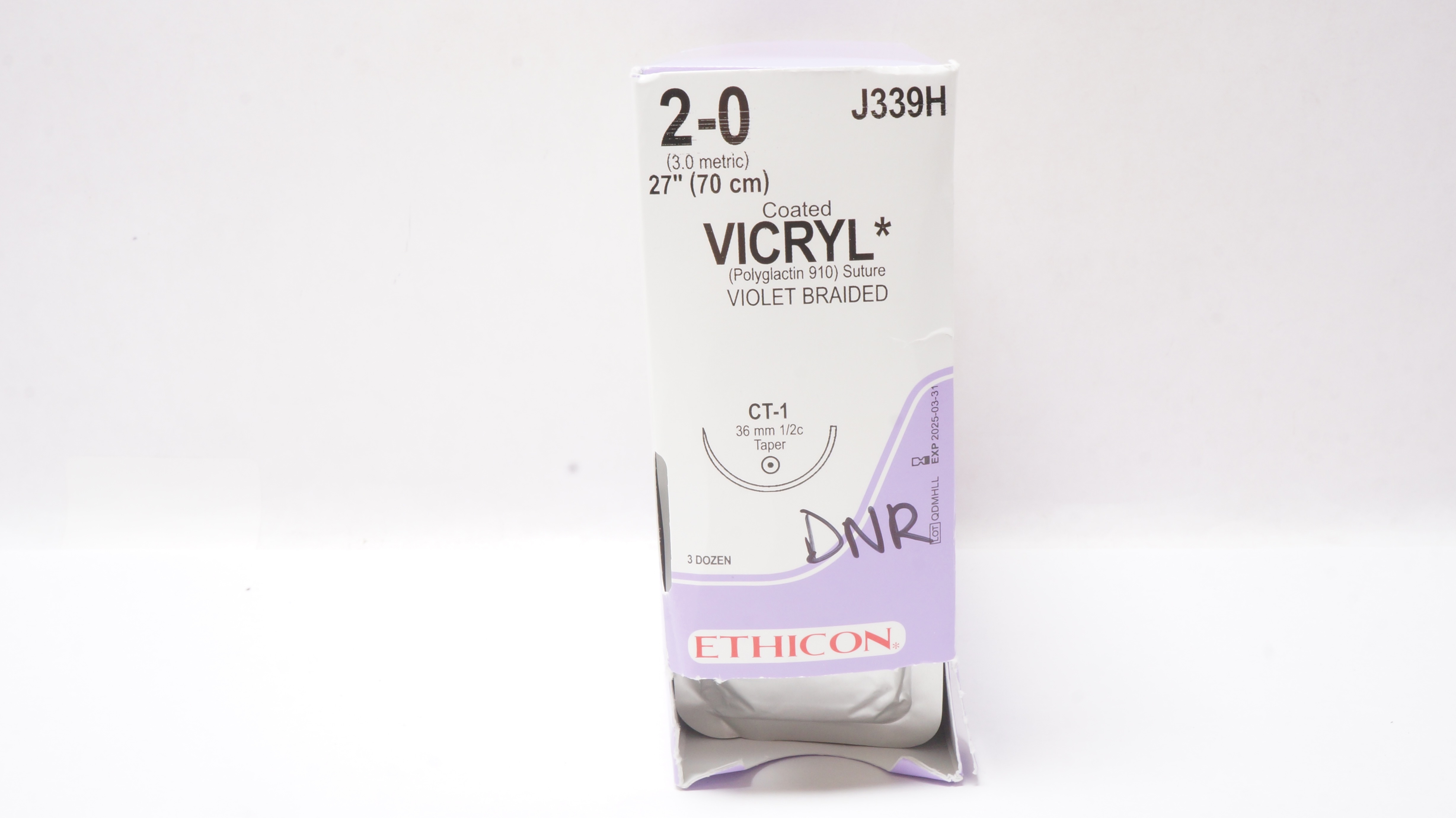 Ethicon J339H 2-0 Coated Vicryl Stre CT-1 36mm 1/2c Taper, 27inch - Box of 31