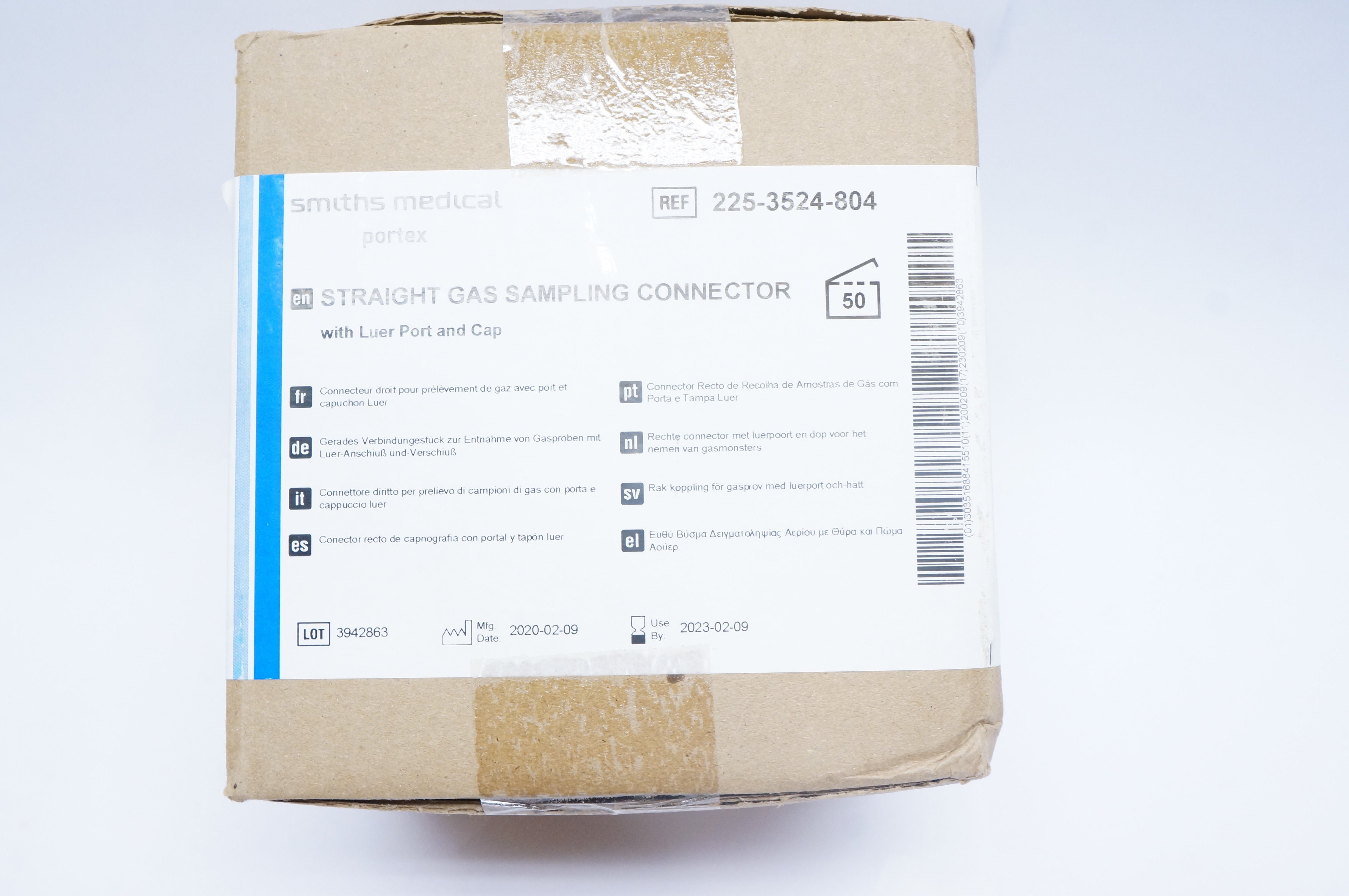 Smiths Medical 225-3524-804 Straight Gas Sampling Connector - Box of 50
