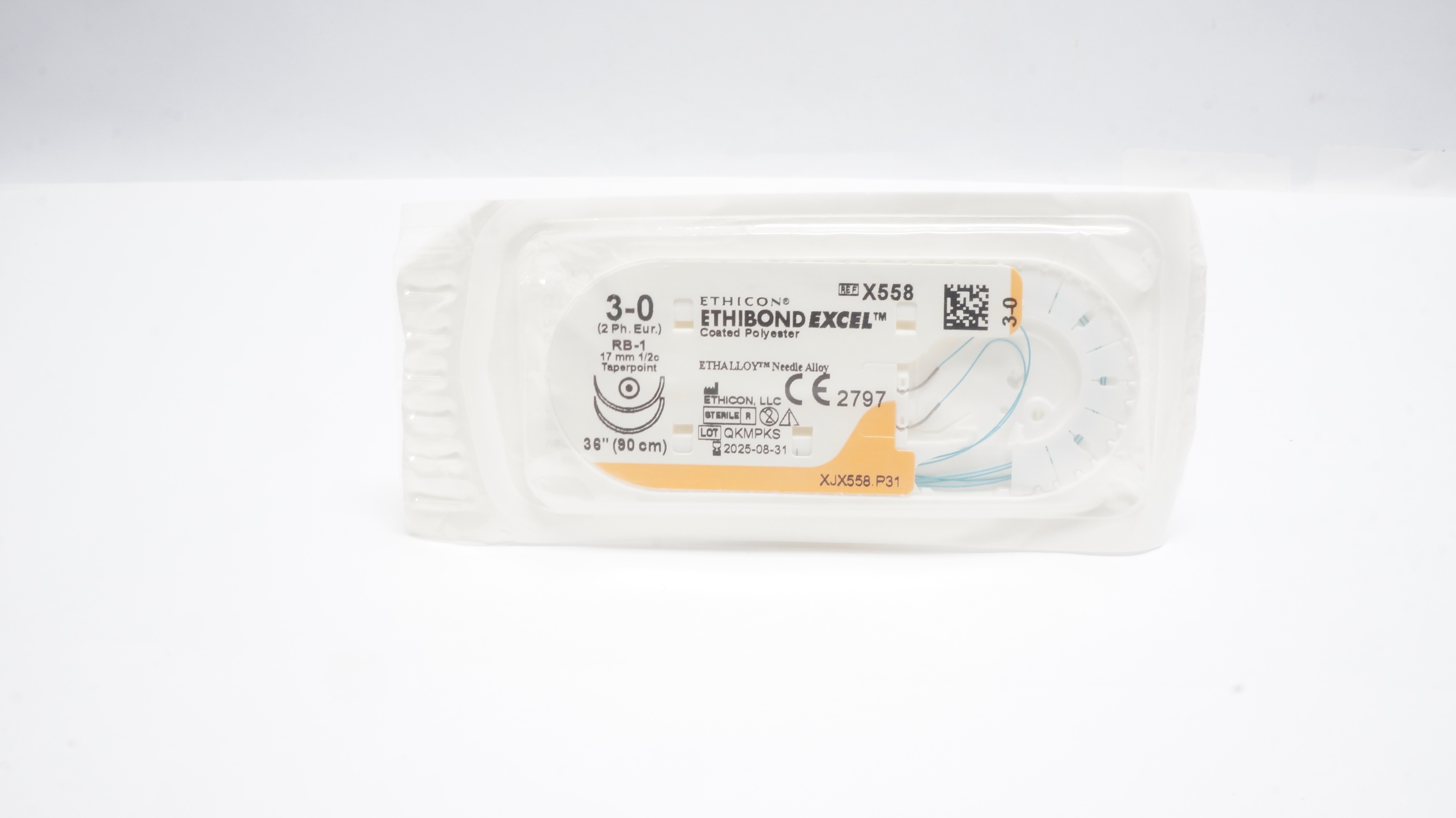Ethicon X558 3-0 Ethibond Excel Polyester Stre RB-1 17mm 1/2c Taperpoint 36inch
