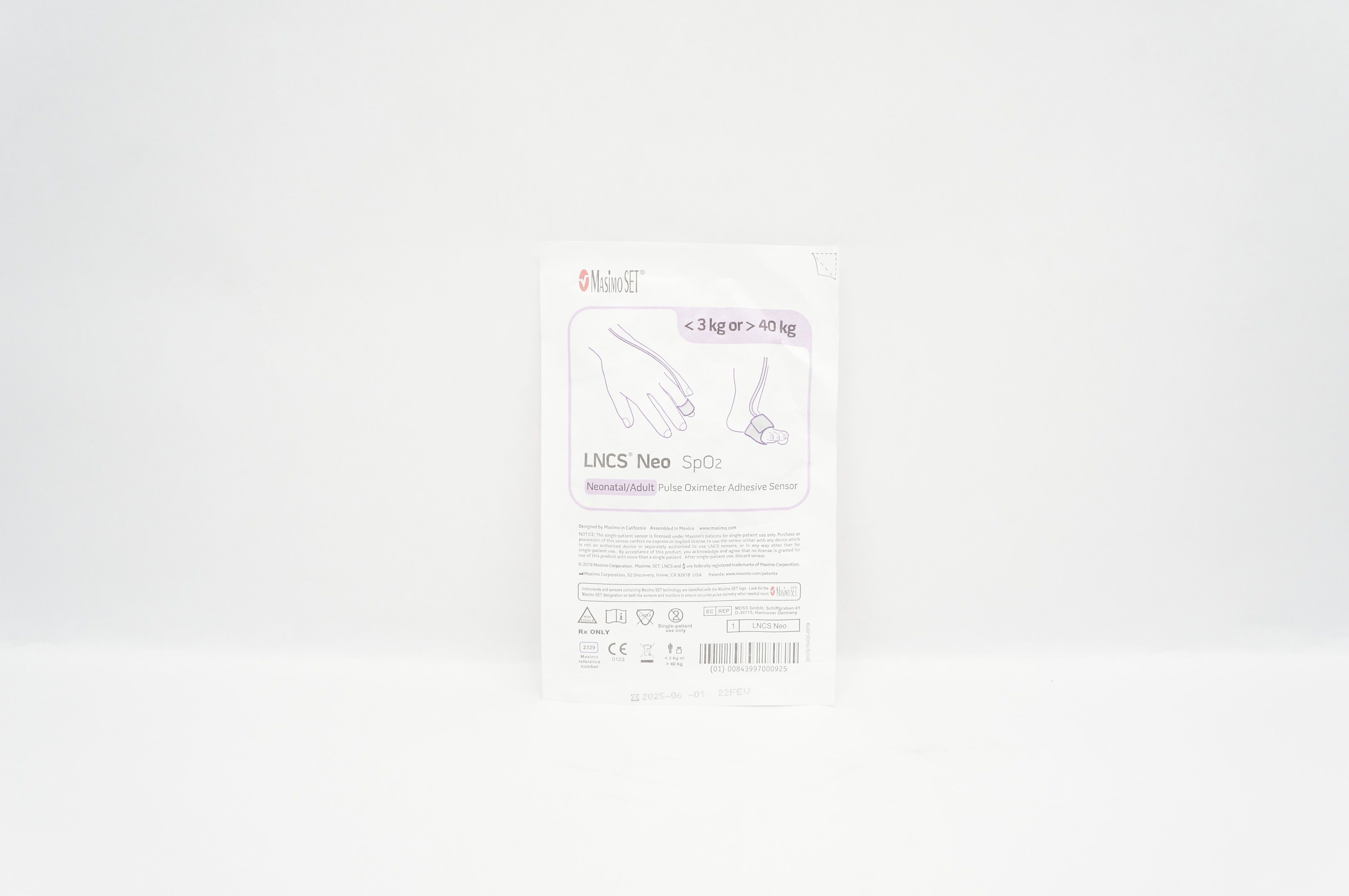 Masimo 2329 LNCS Neo SpO2 Pulse Oximeter Adhesive Sensor <3kg or >40kg
