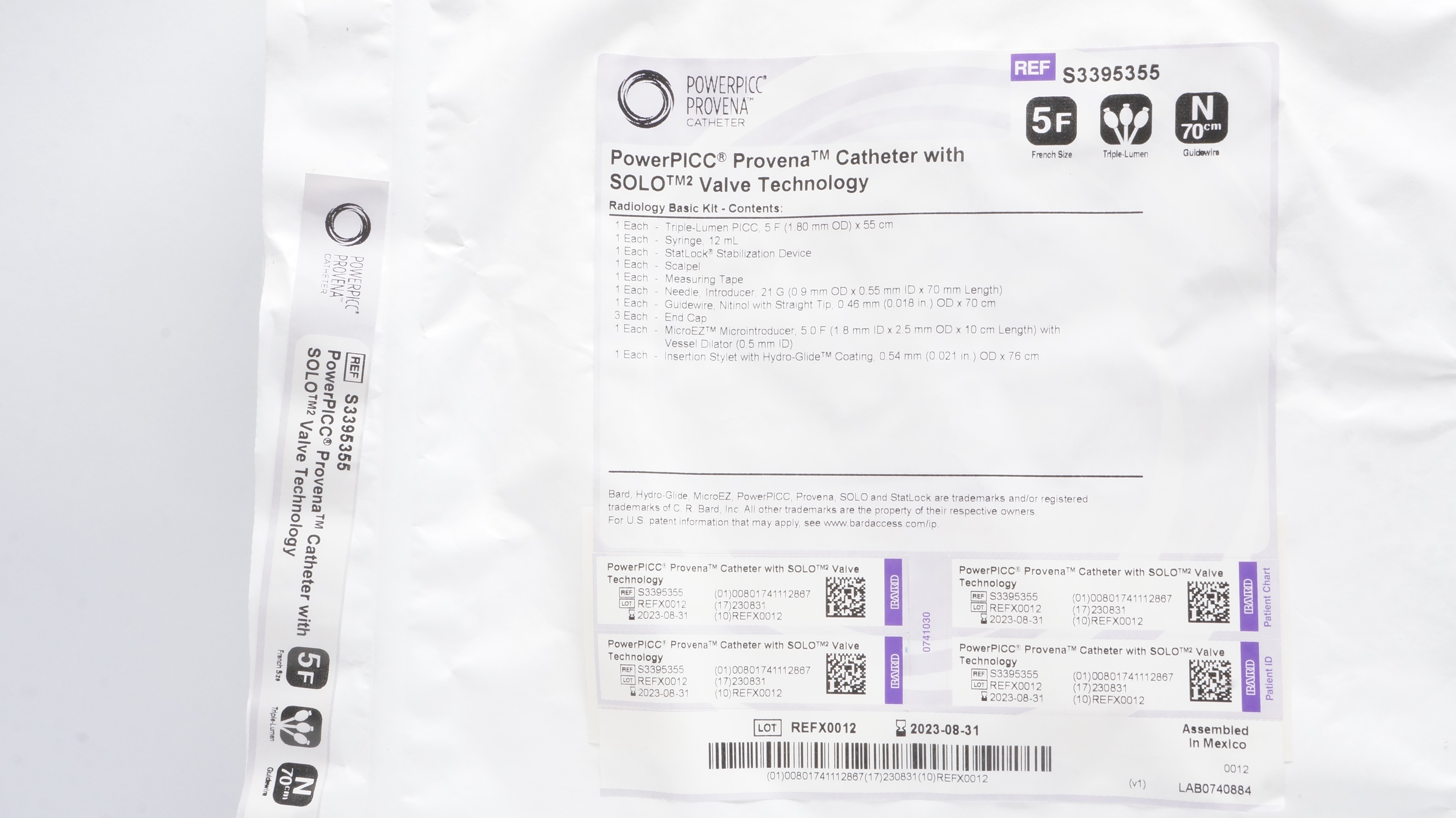 Bard S3395355 PowerPicc Provena Cath. w/SOLO Valve Technology 5F x