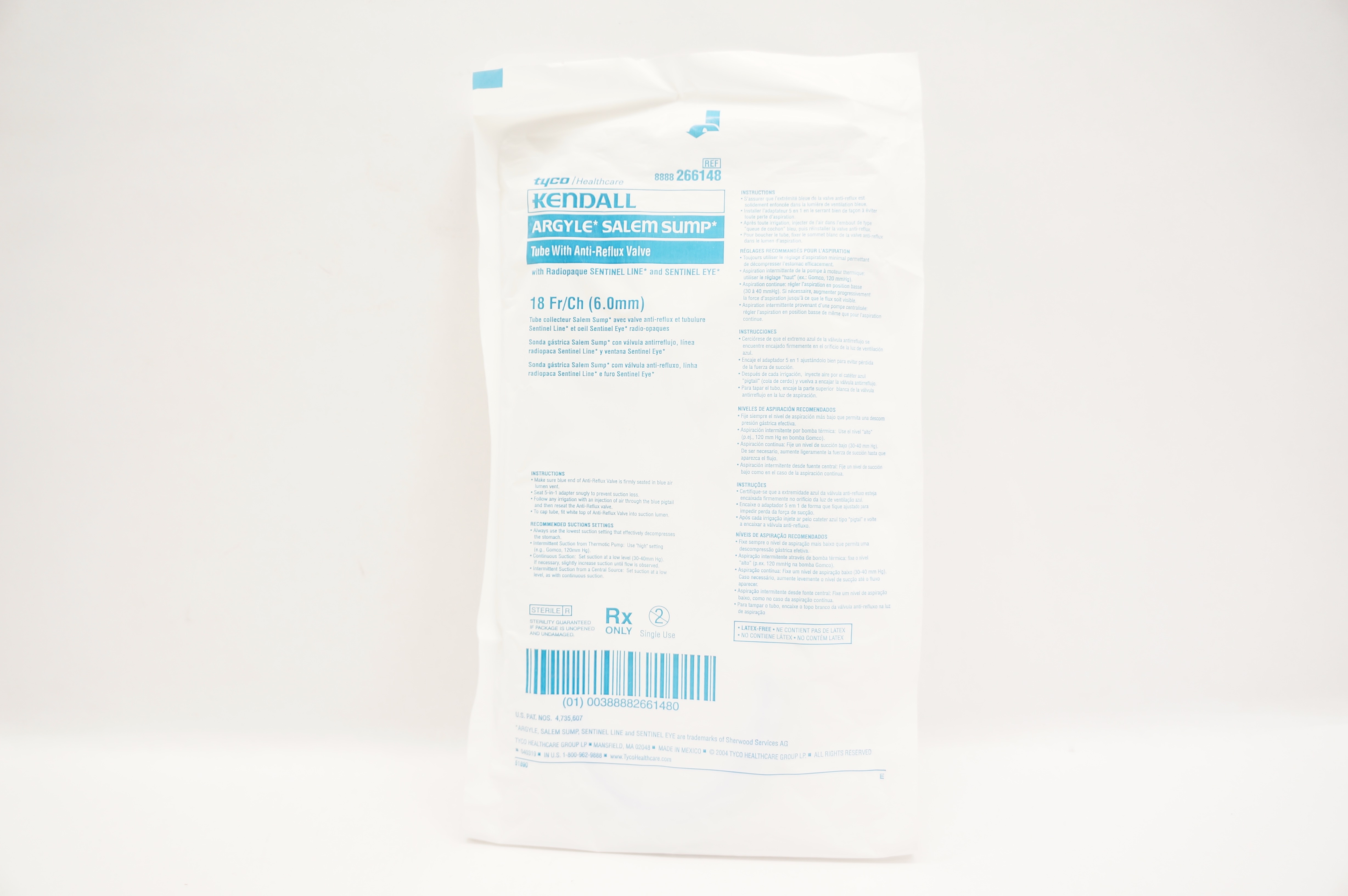 Tyco/Healthcare 8888266148 Kendall Argyle Salem Sump Tube 18Fr.