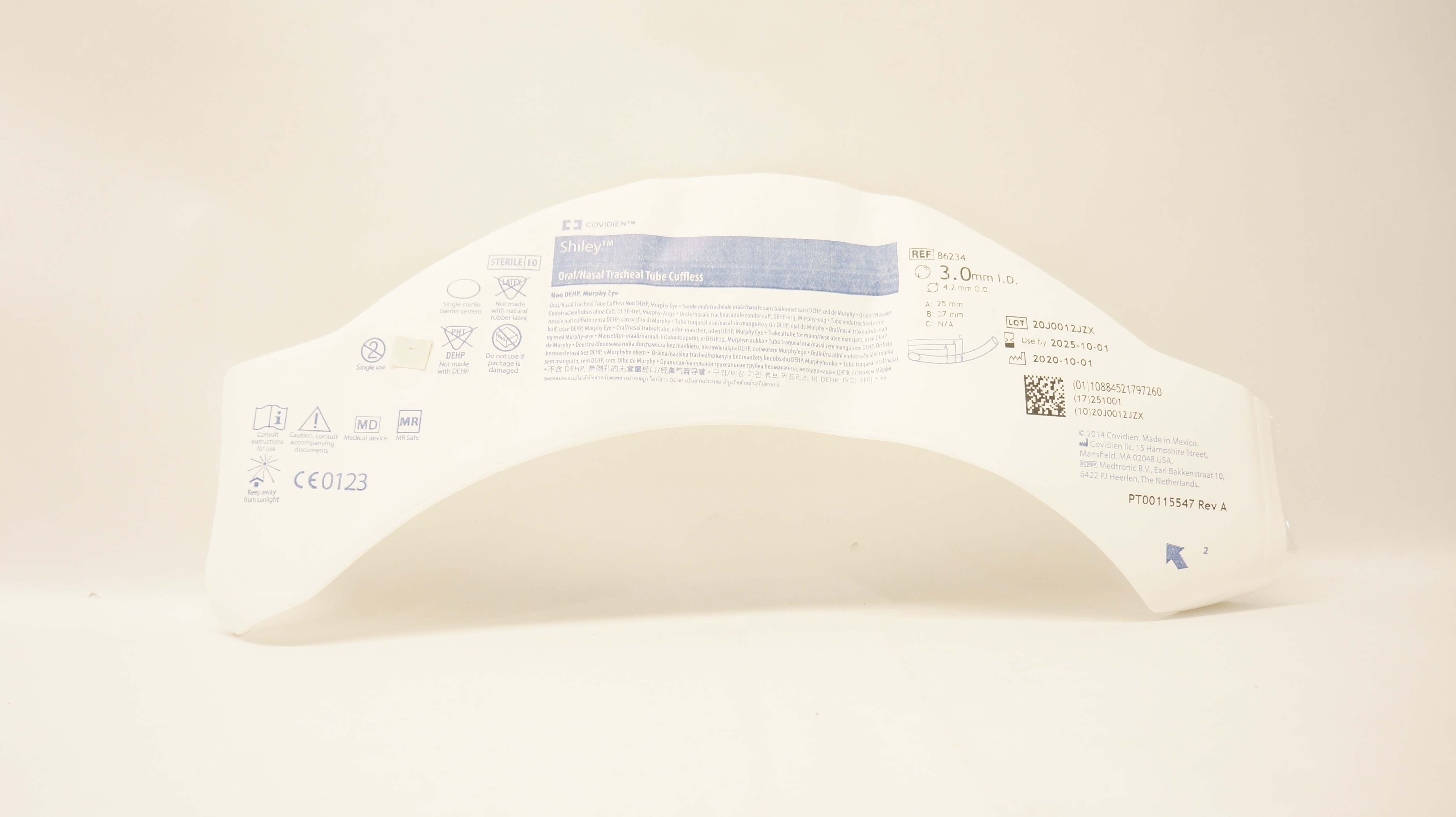 Covidien 86234 Shiley Oral/Nasal Tracheal Tube Cuffless 3.0mm I.D. x 4.2mm O.D.