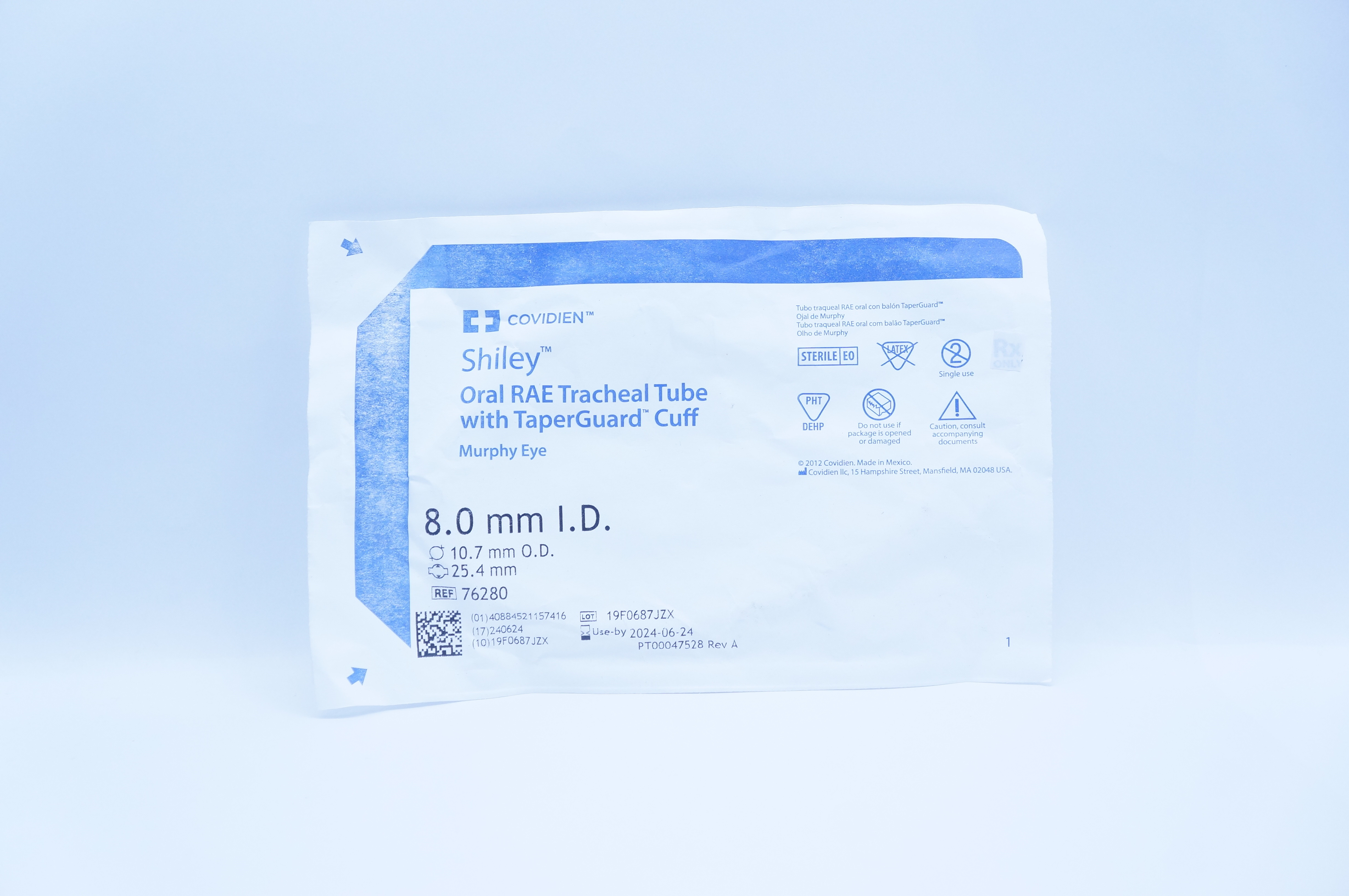 Covidien 76280 Shiley Oral RAE Tracheal Tube 8.0mm ID, 10.7 OD