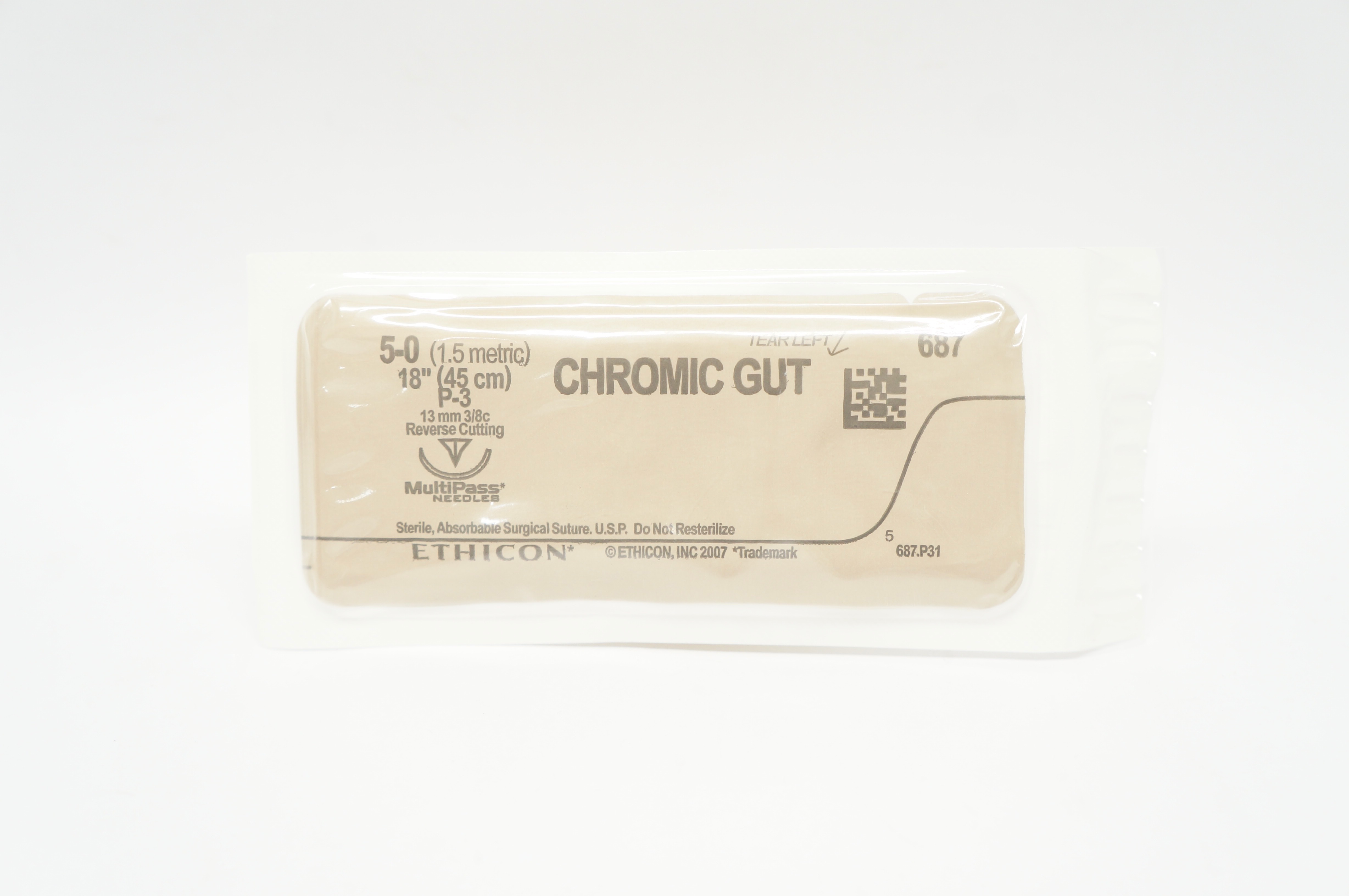Ethicon 687 5-0 CHROMIC GUT  P-3, 13mm 3/8c Reverse Cutting, 18inch (x)