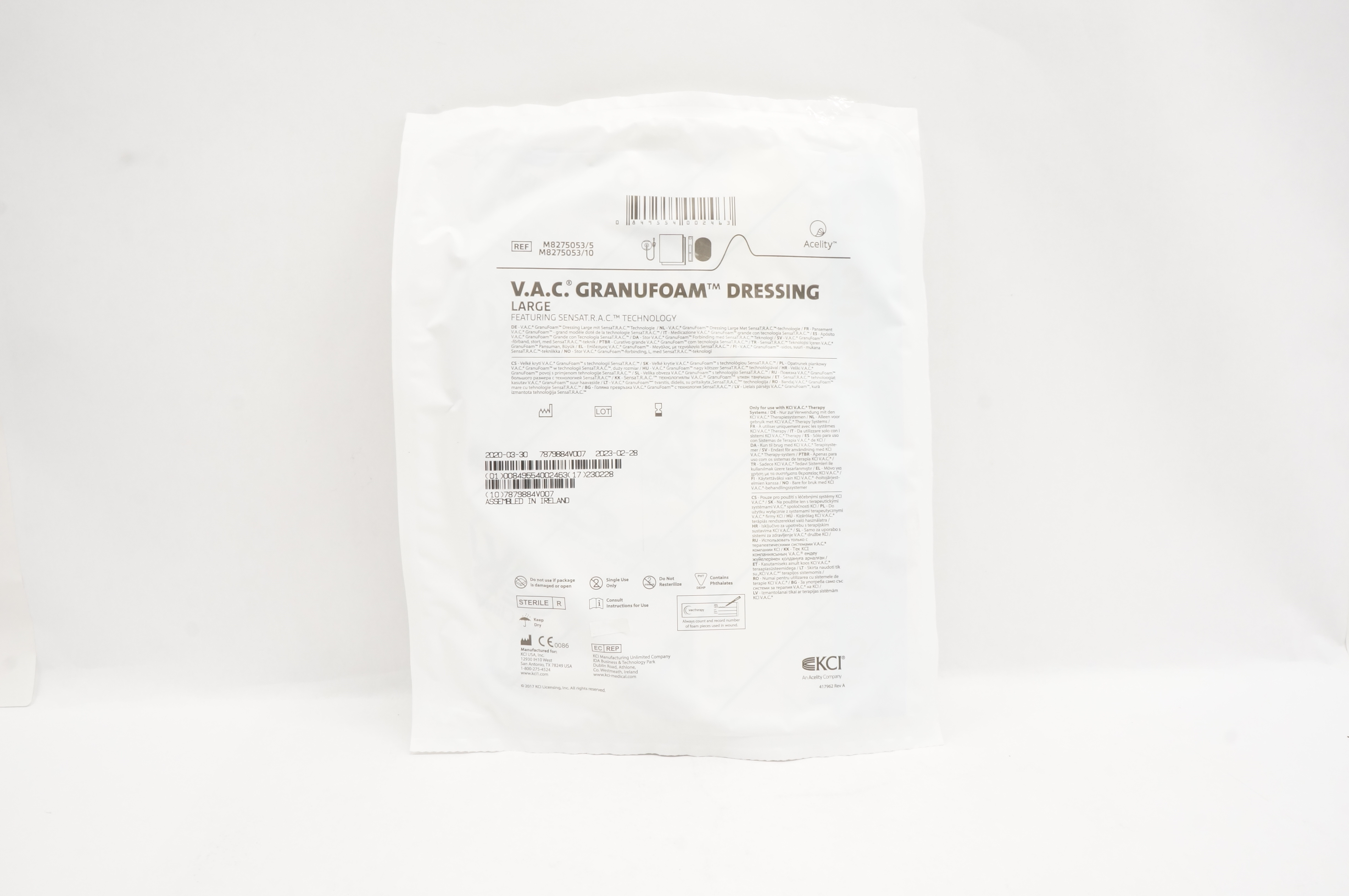 KCI M8275053/5 V.A.C. Granufoam Dressing Featuring SENSAT.R.A.C. Technology L