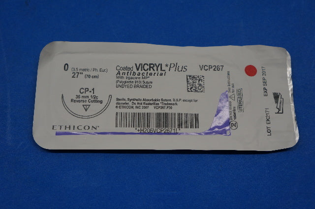Ethicon VCP267 0 VICRYL Plus, CP-1 36mm 1/2c,  Antibacterial, 27