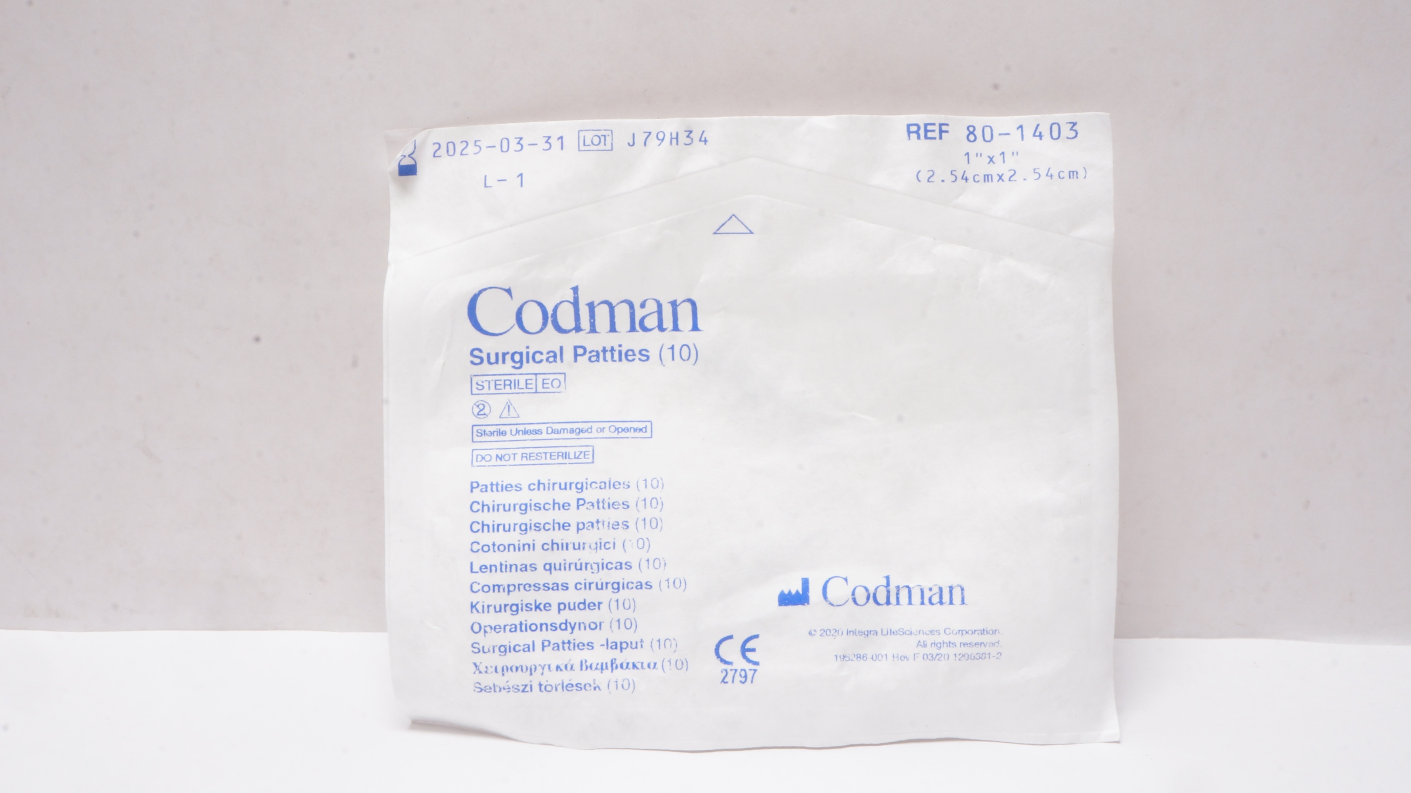 Codman 80-1403 Surgical Patties 1inch x 1inch - Pack of 10