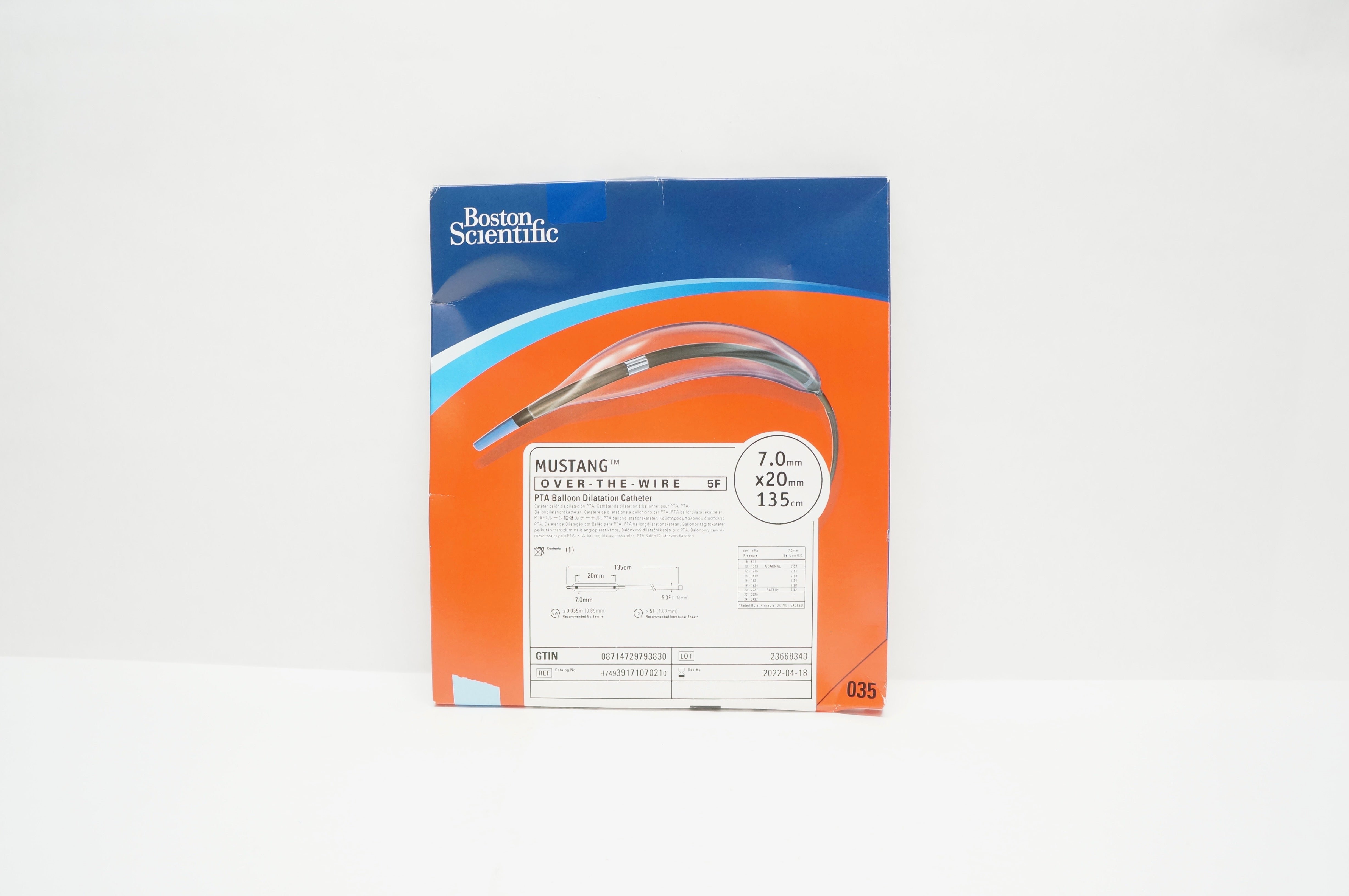 Boston Scientific 3917107021 MUSTANG PTA Balloon Cath. 5F, 7 x 20mm x 135cm (x)
