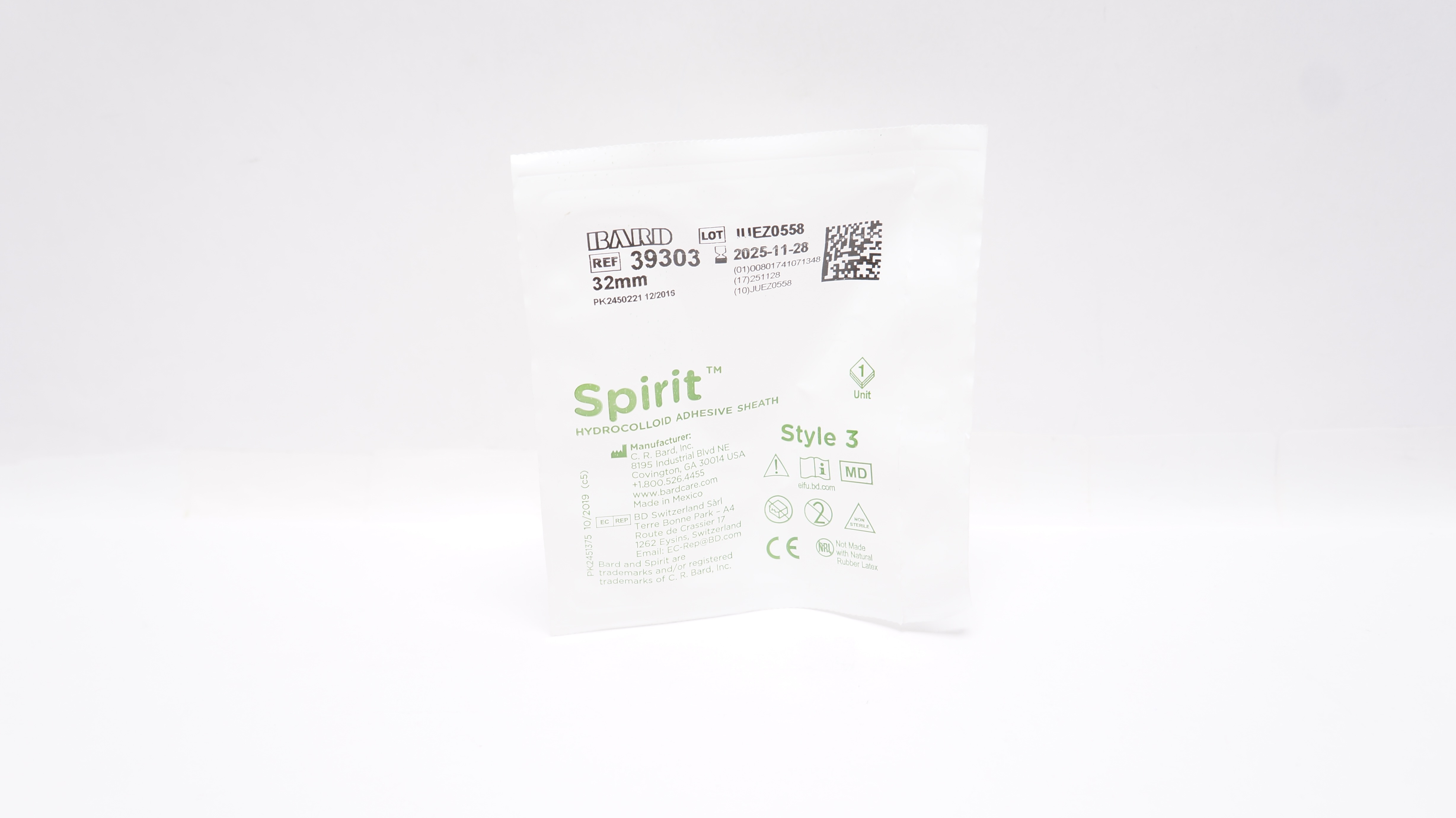 Bard 39303 Spirit Hydrocolloid Adhesive Sheath Style 3, 32mm