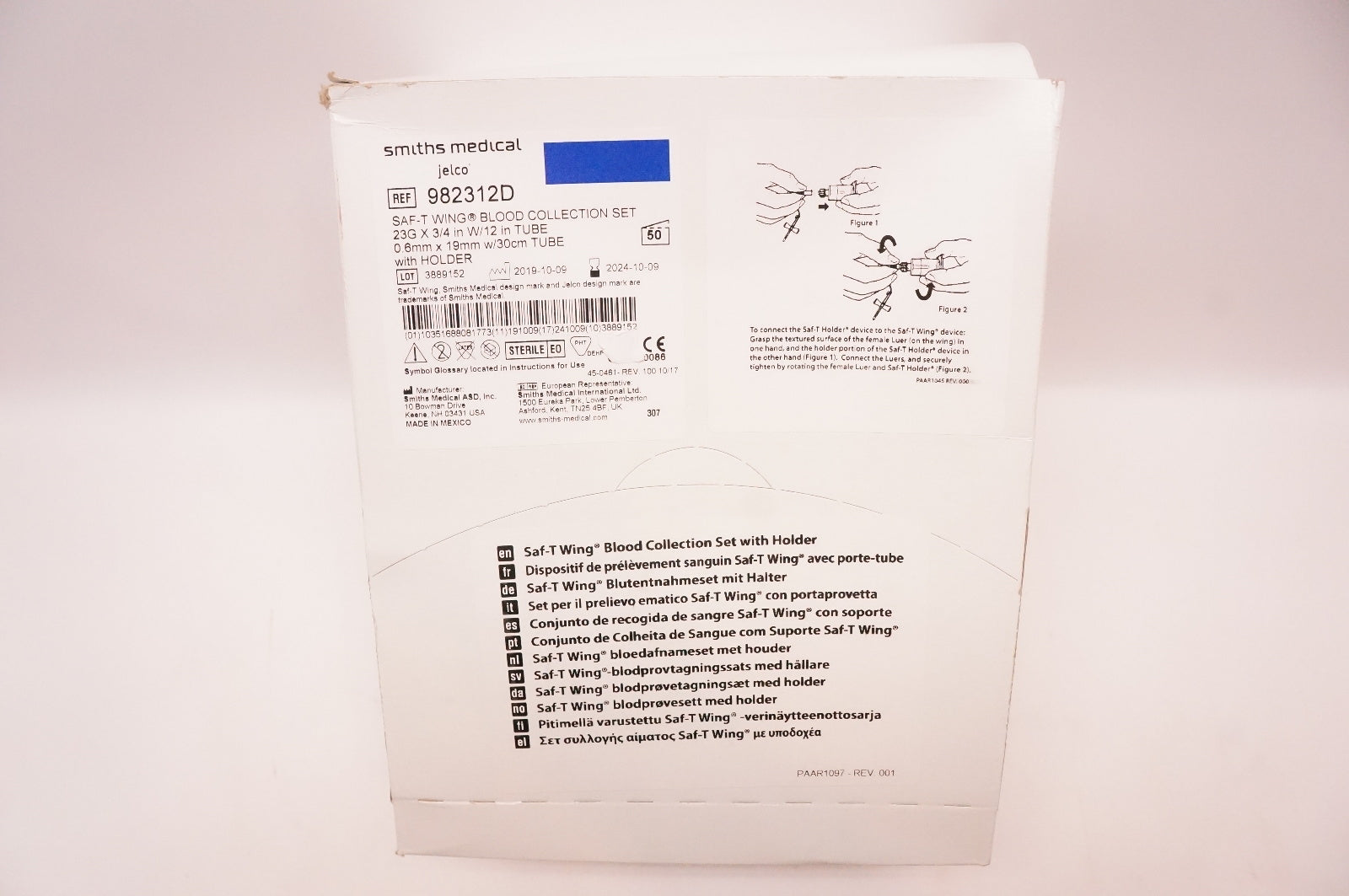 Smiths Medical 982312D Saft-T Wing Blood Collection Set 23G x 3/4inch -Box of 50