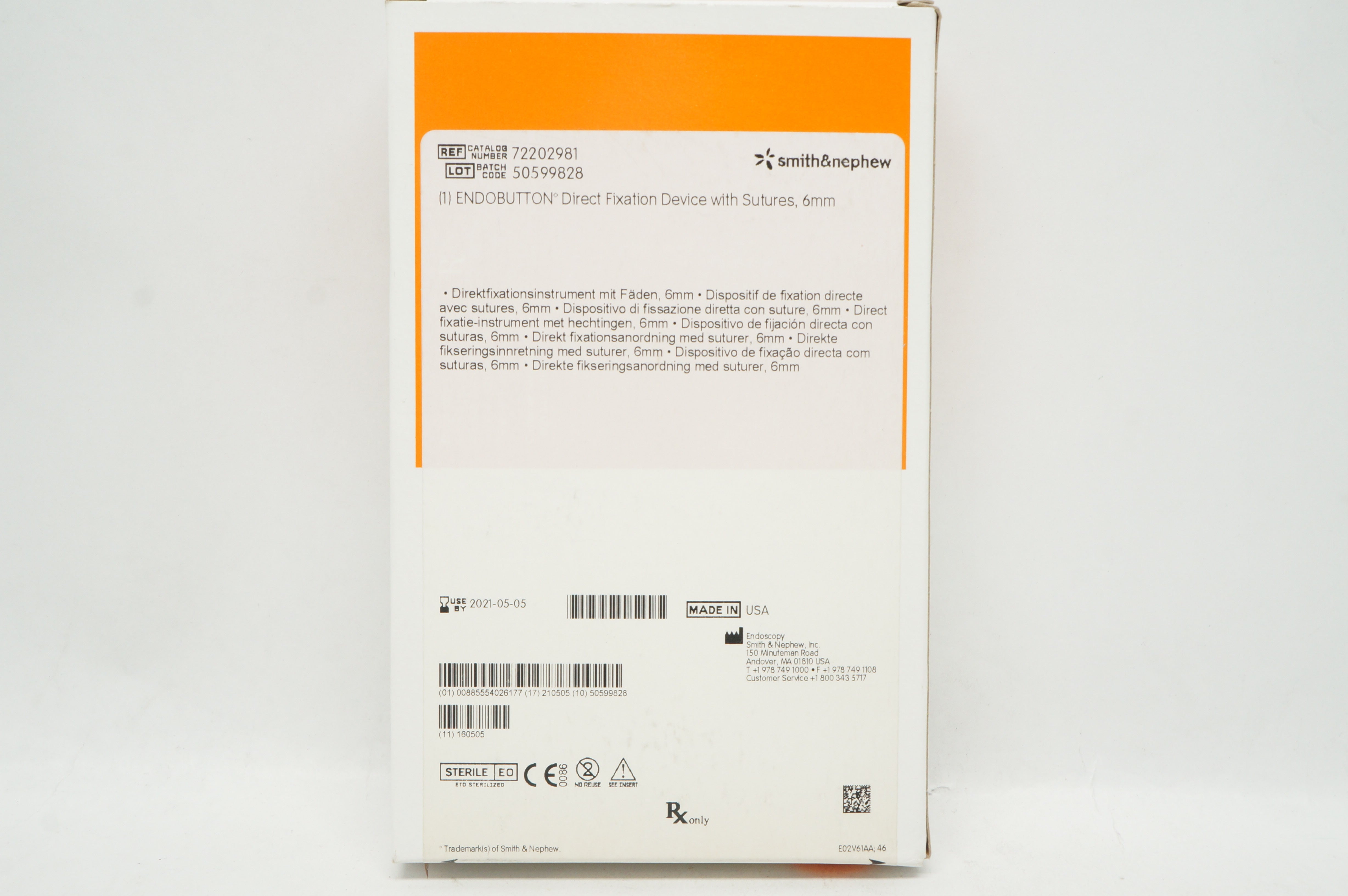 Smith&Nephew 72202981 Endobutton Direct Fixation Device W/ Stre, 6mm (x)