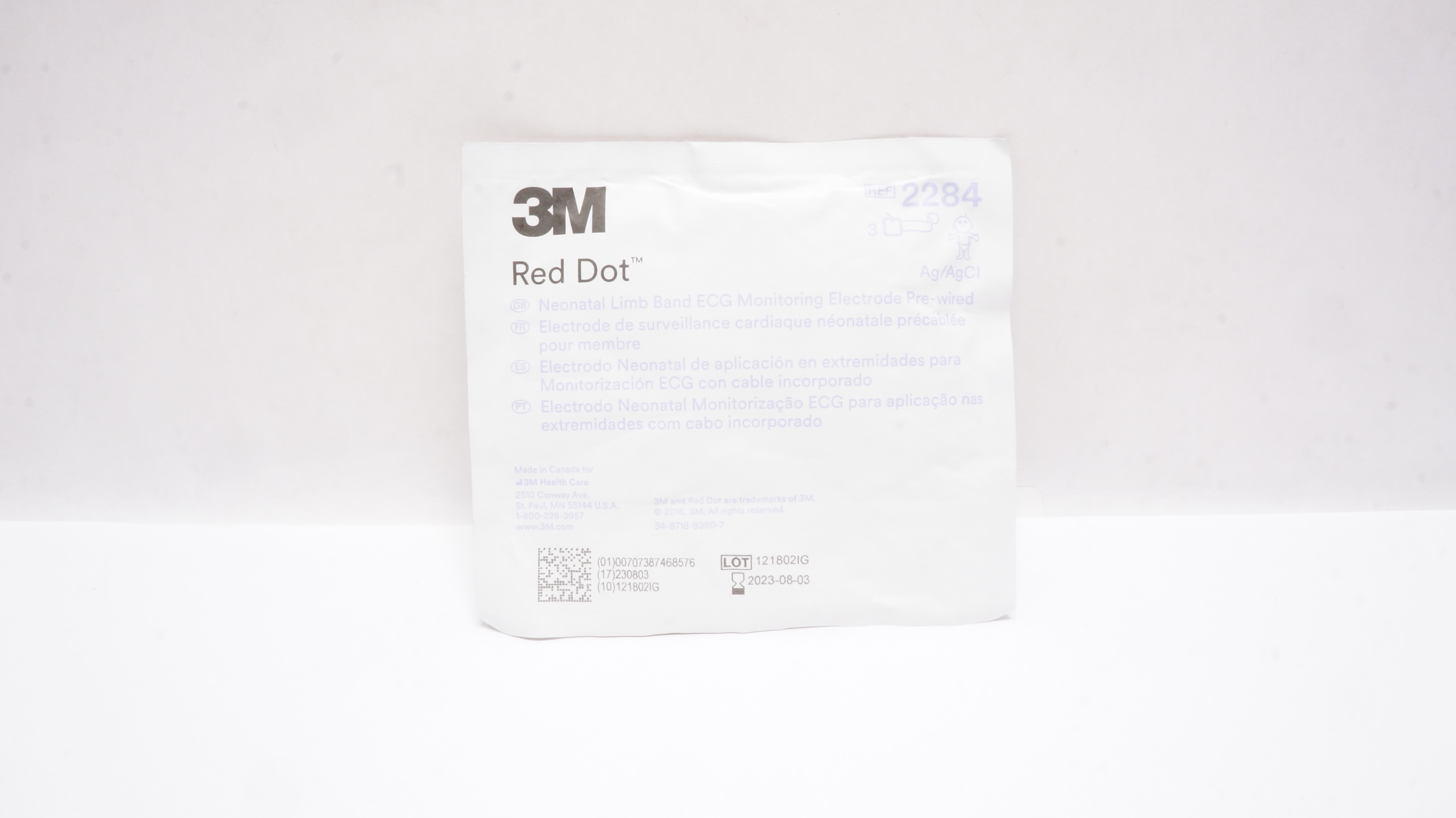 3M 2284 Red Dot Neonatal Limb Band ECG Monitoring Electrode (x)-Pack of 3