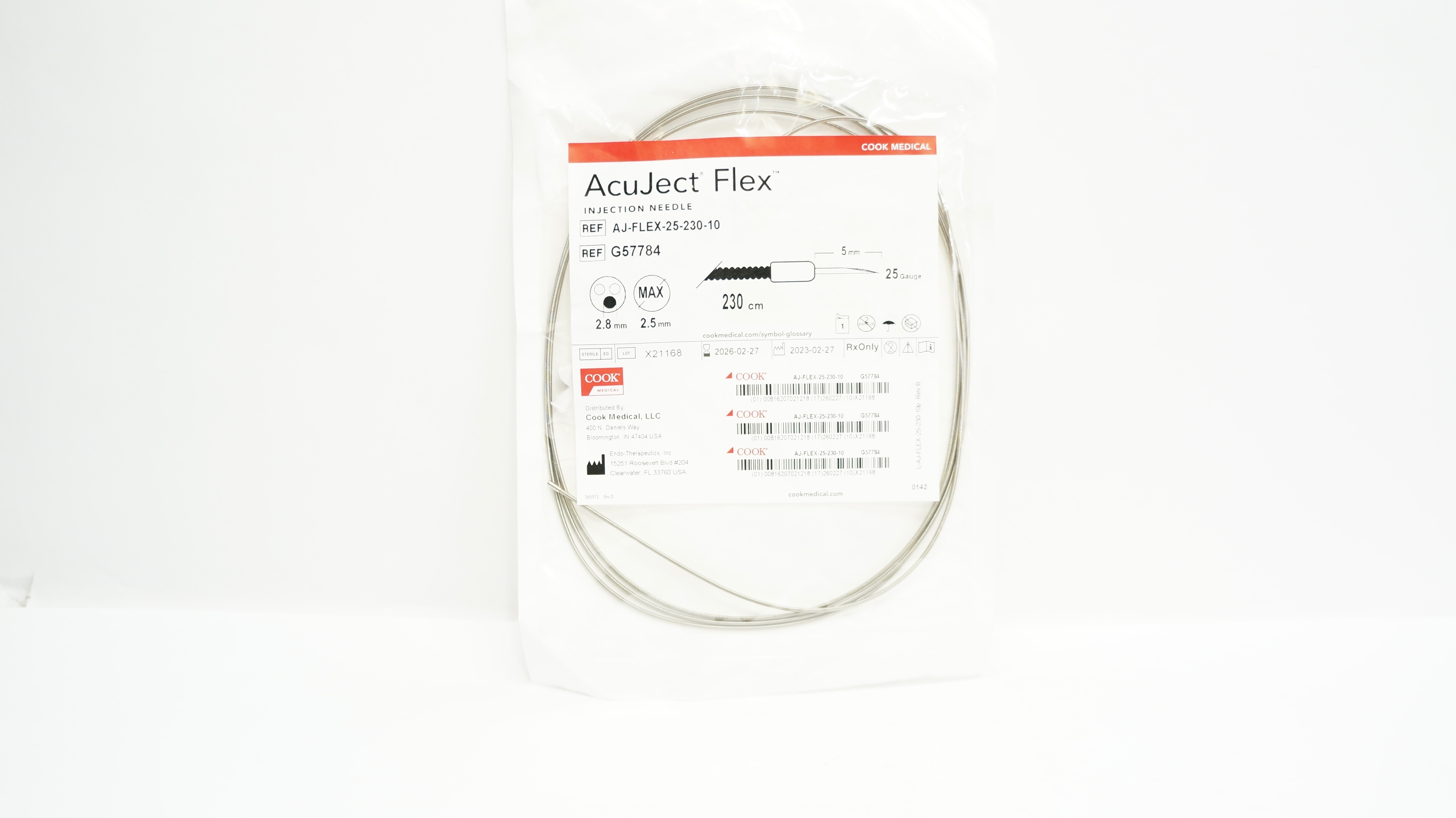 Cook Medical G57784 AcuJect Flex Injection Ndle 25Ga x 230cm x 5mm