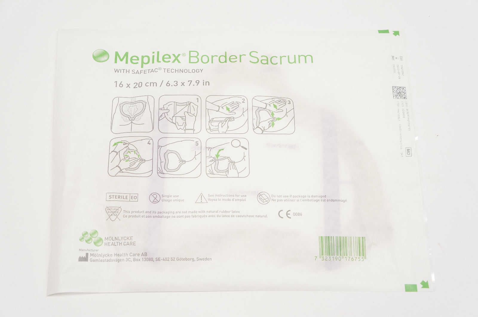 Molnlycke Health Care 282055 Mepilex Border Sacrum Foam Dressing 6.3 x 7.9inch
