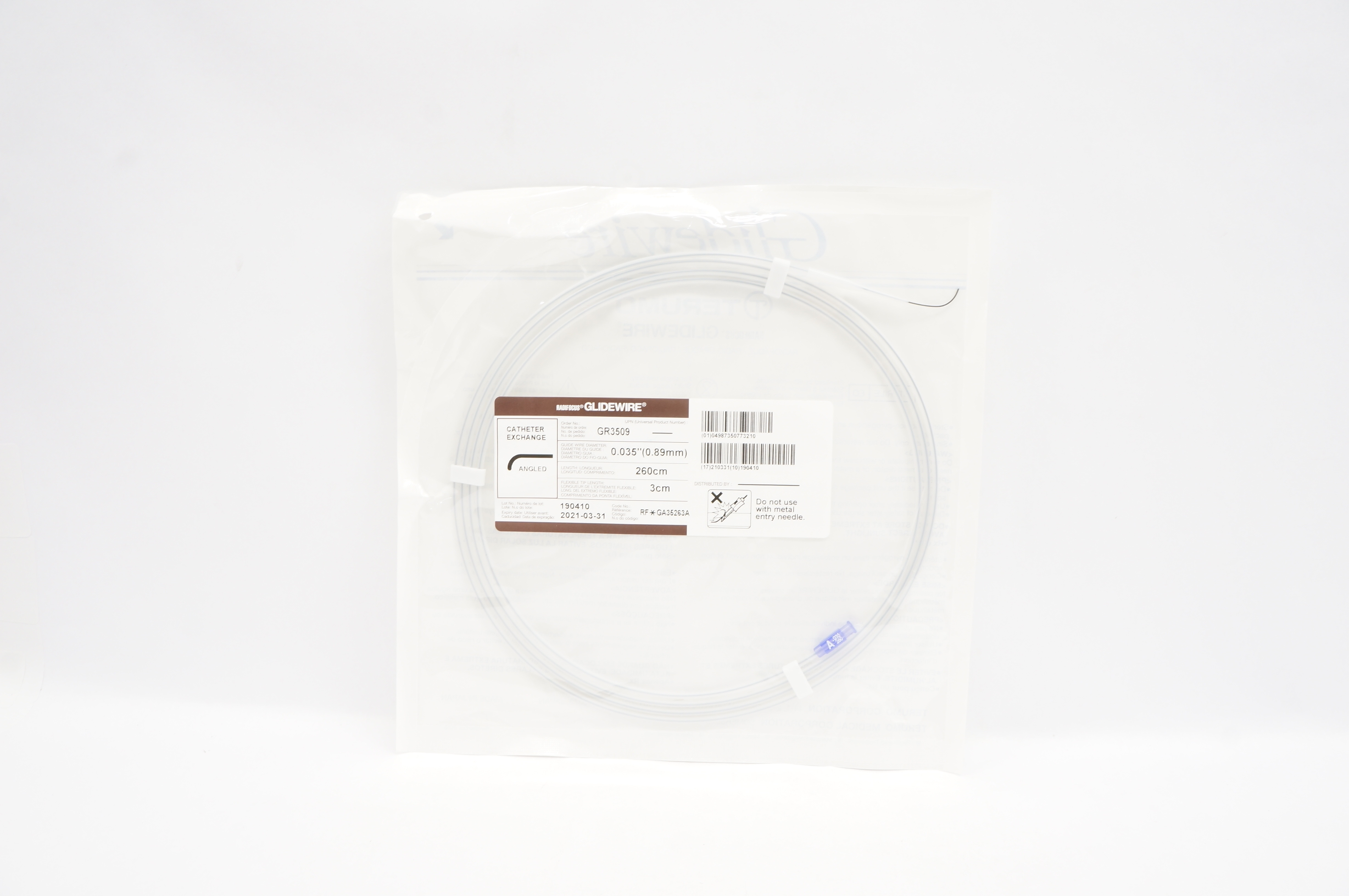 Terumo GR3509 Radifocus Glidewire Cath. Exchange Angled 0.035inch x 260cm (x)