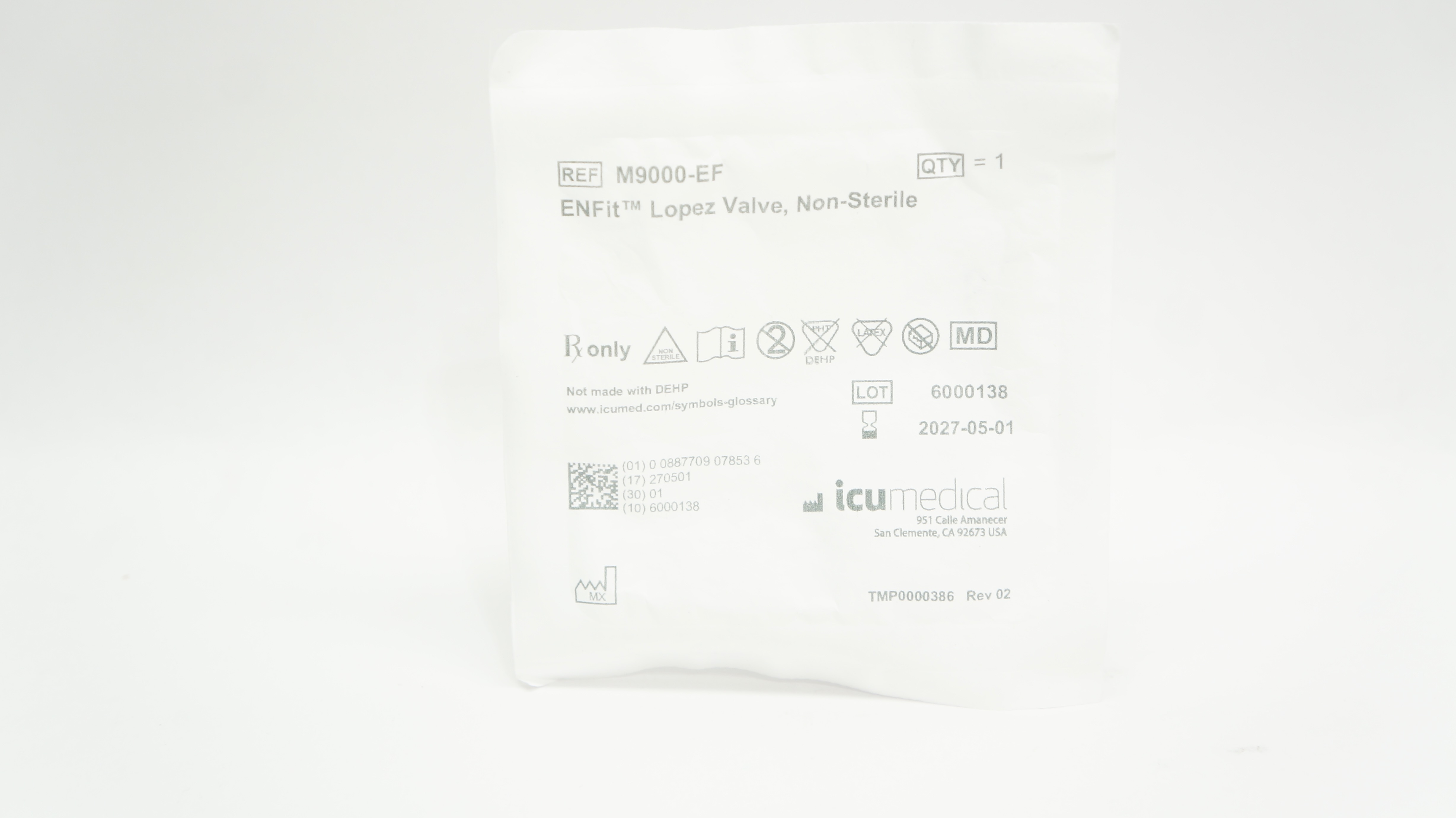 ICU Medical M9000-EF ENFit Lopez Valve, Non-Sterile