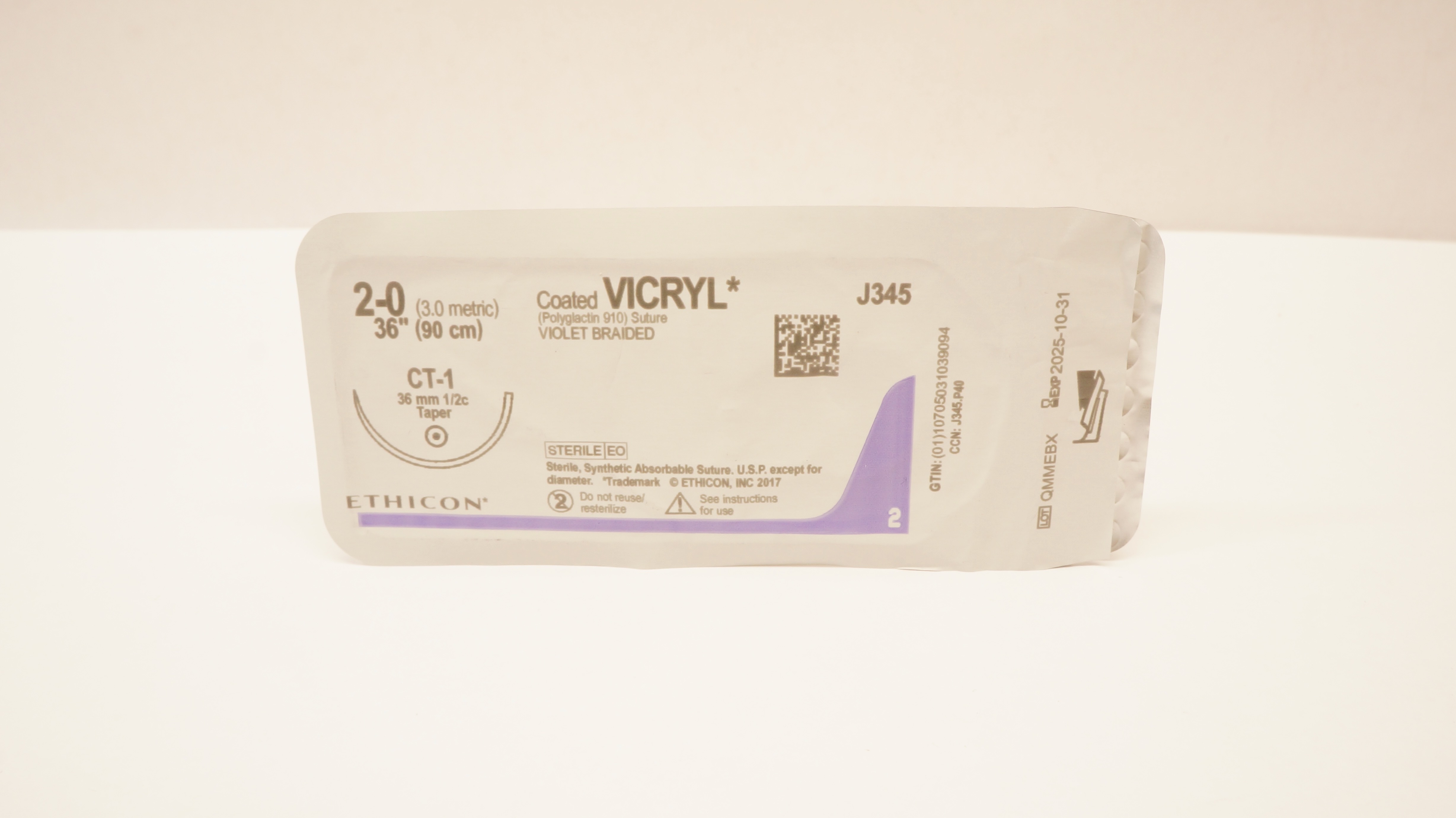 Ethicon J345 2-0 Coated Vicryl CT-1 36mm 1/2c Taper 36inch