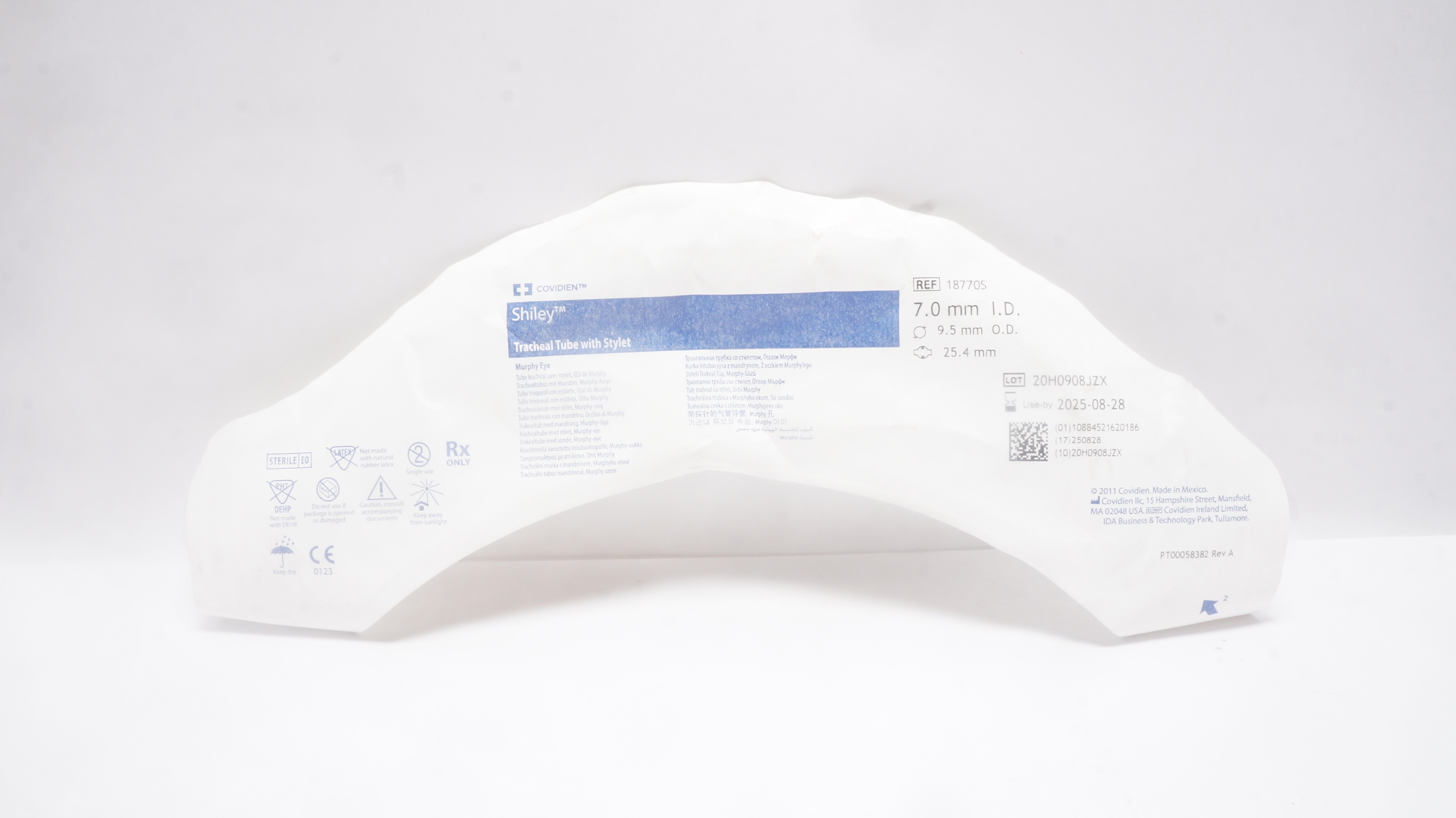 Covidien 18770S Shiley Tracheal Tube with Stylet 7.0mm ID x 9.5mm OD x 25.4mm