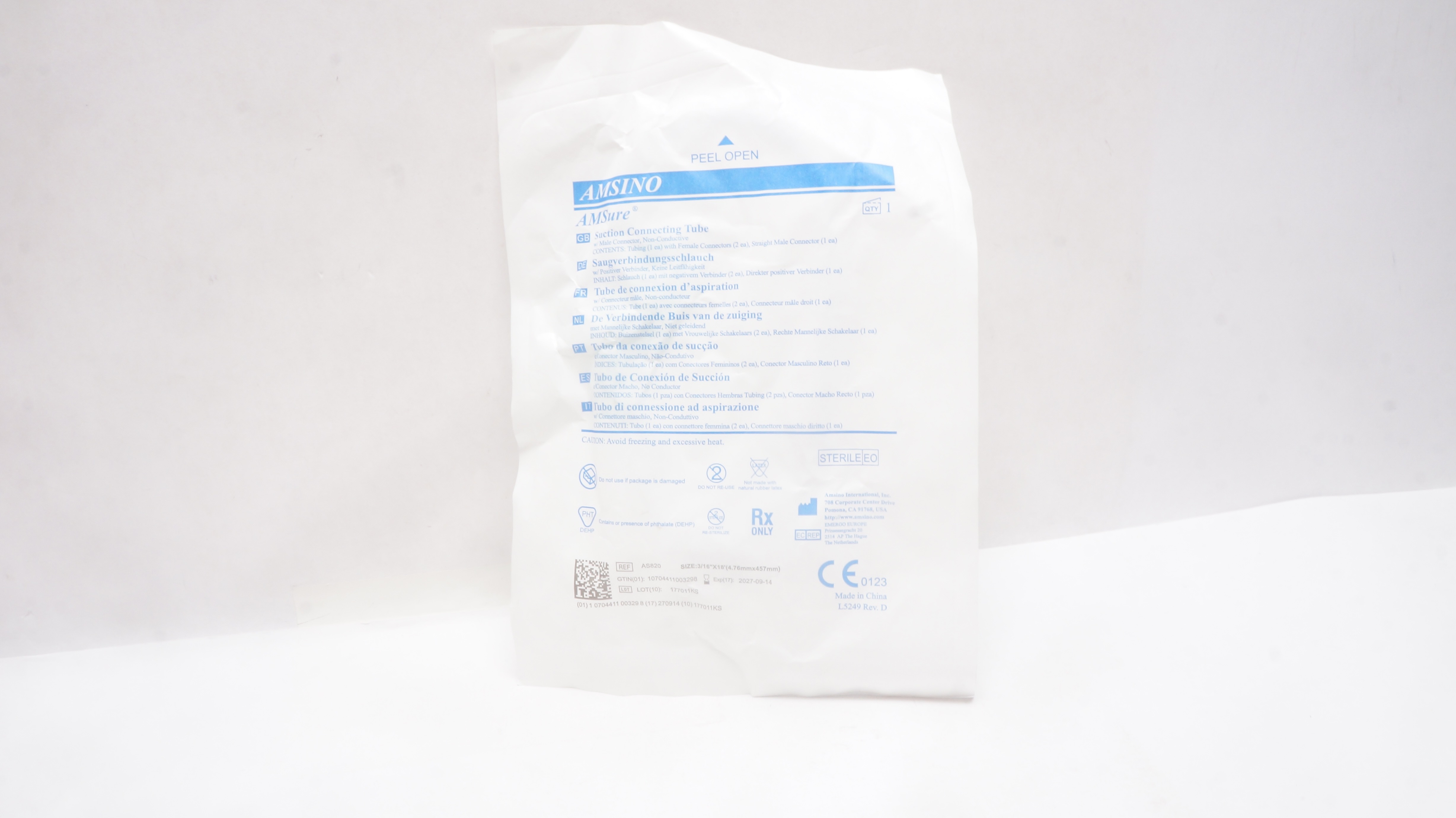 Amsino AS820 AMSure Suction Connecting Tube 3/16inch x 18inch