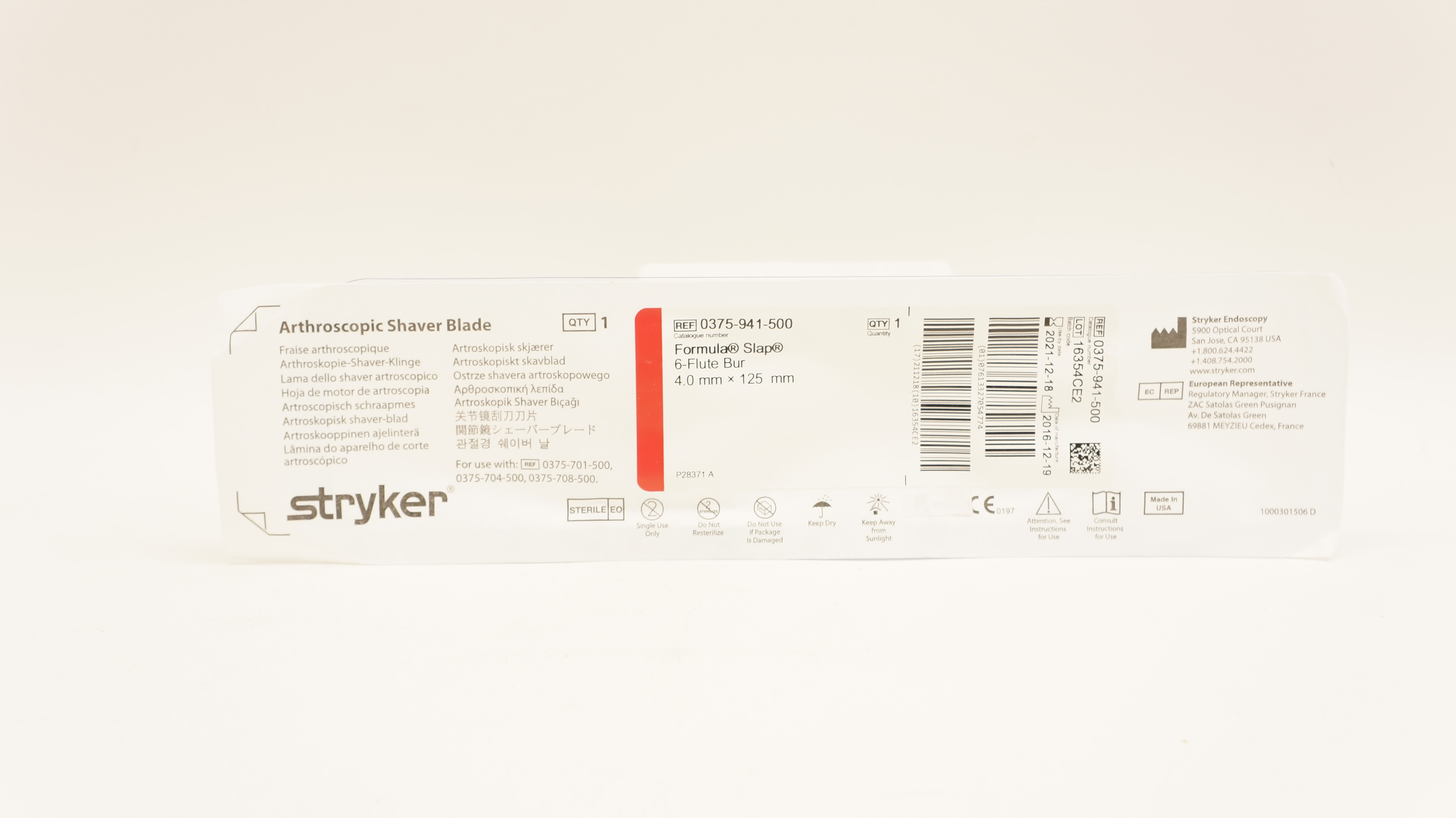 Stryker 0375-941-500 Formula Slap Arthroscopic Shaver Blade 4.0mm