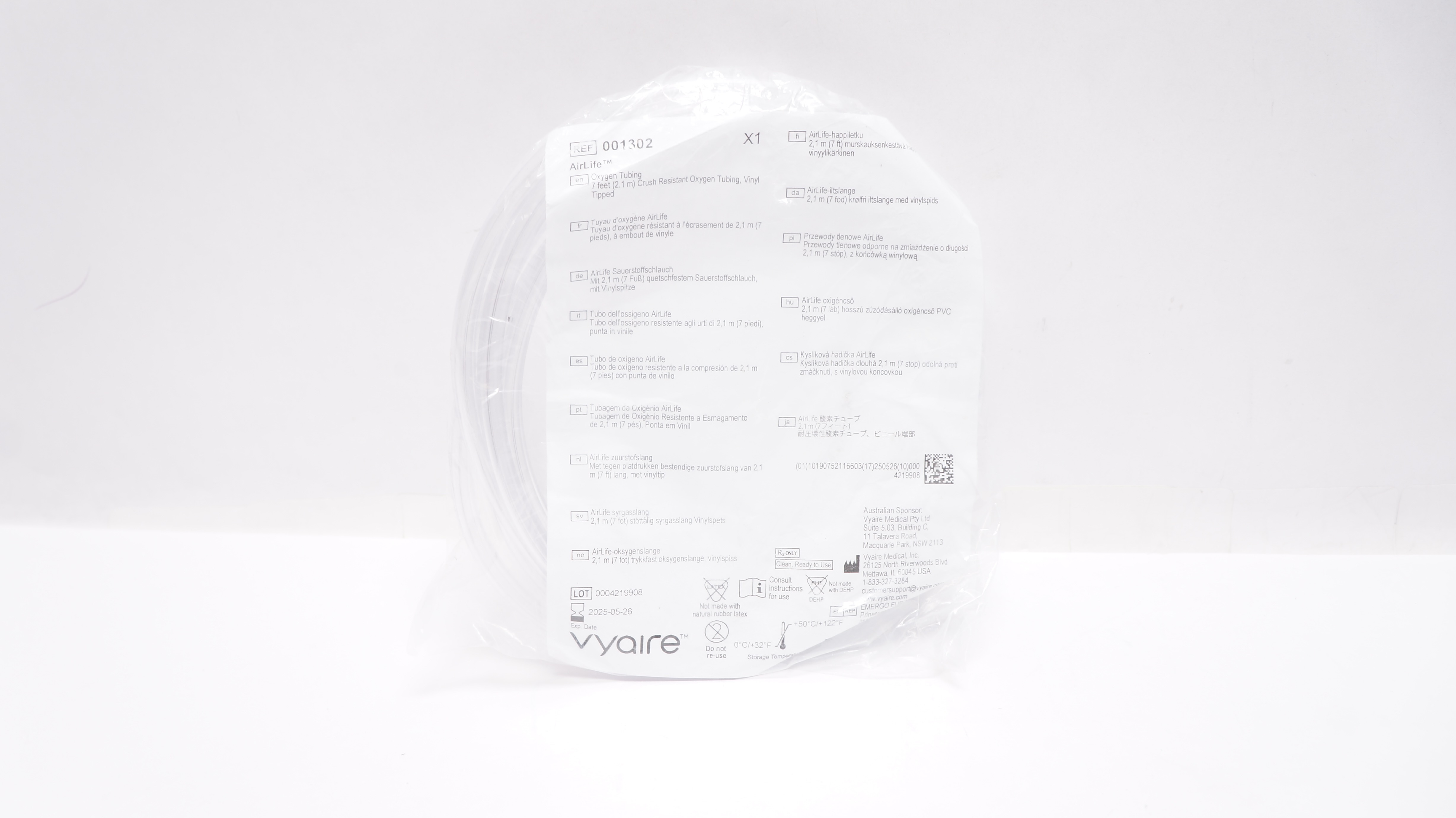 Vyaire 001302 AirLife 7 ft. Crush Resistant Oxygen Tubing, Vinyl Tipped