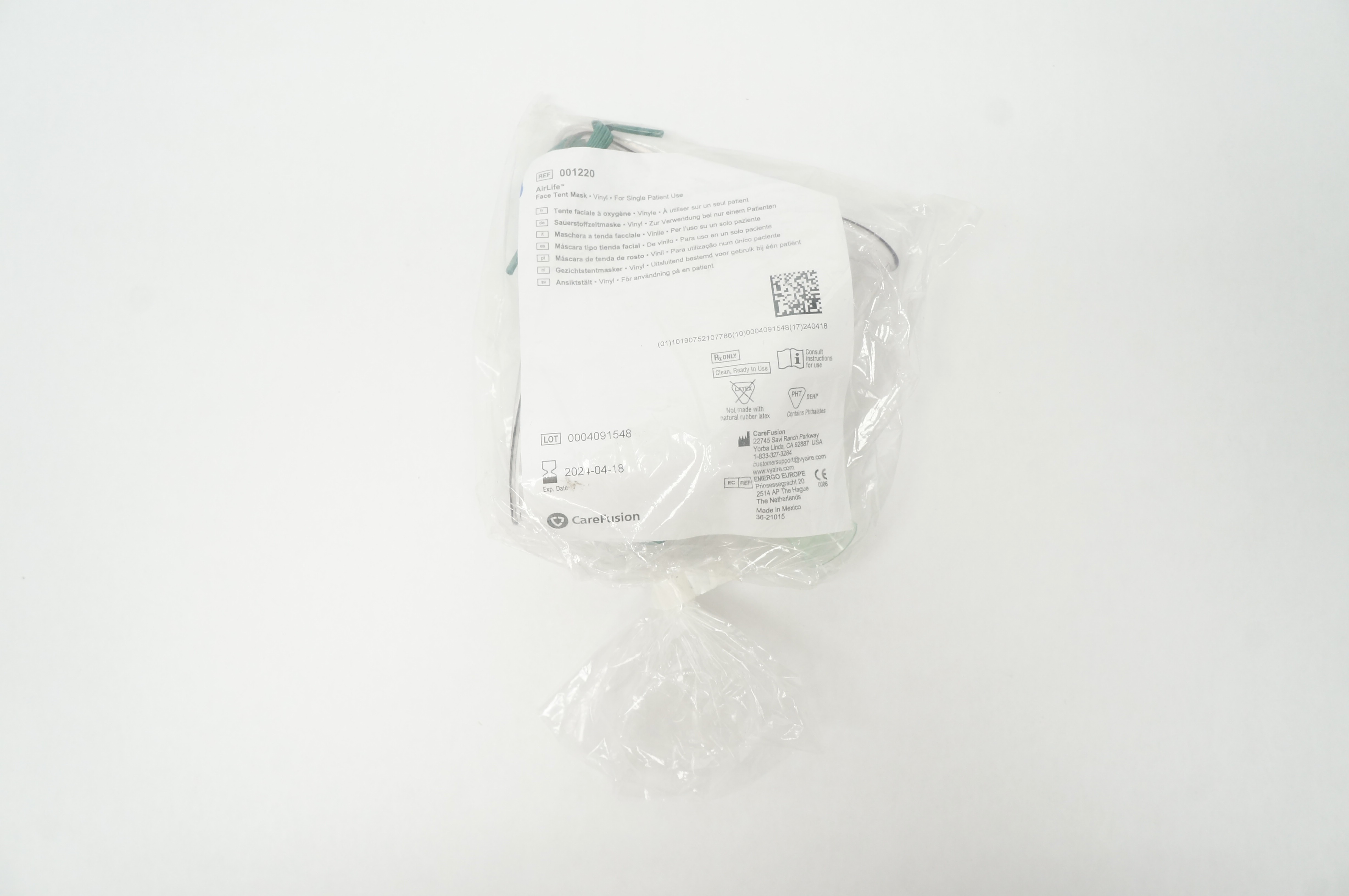 CareFusion 001220 AirLife Face Tent Mask, Vinyl