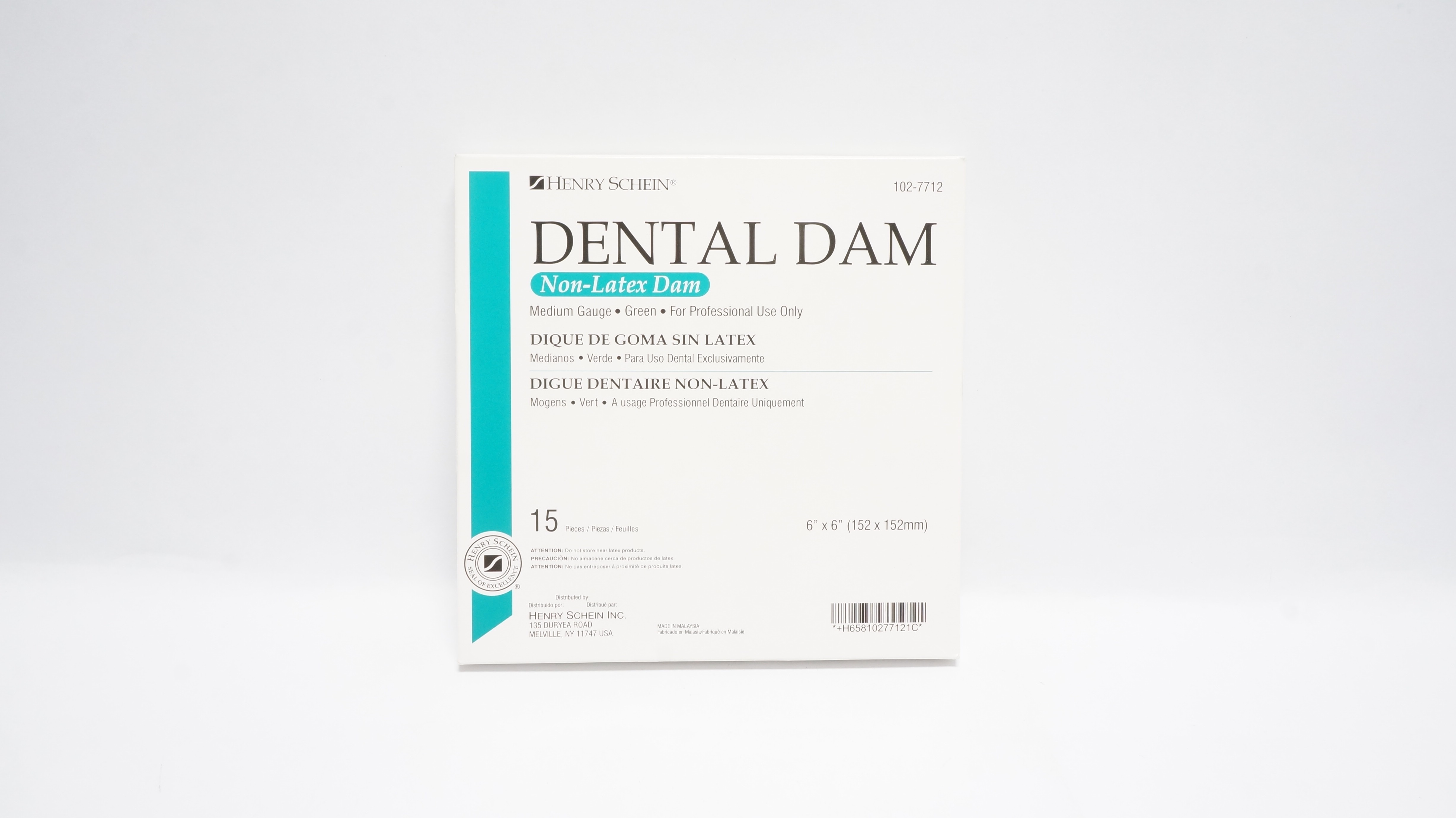 Henry Schein 102-7712 Dental Non-Latex Dam,Medium Gauge 6In x 6In - Box of 15