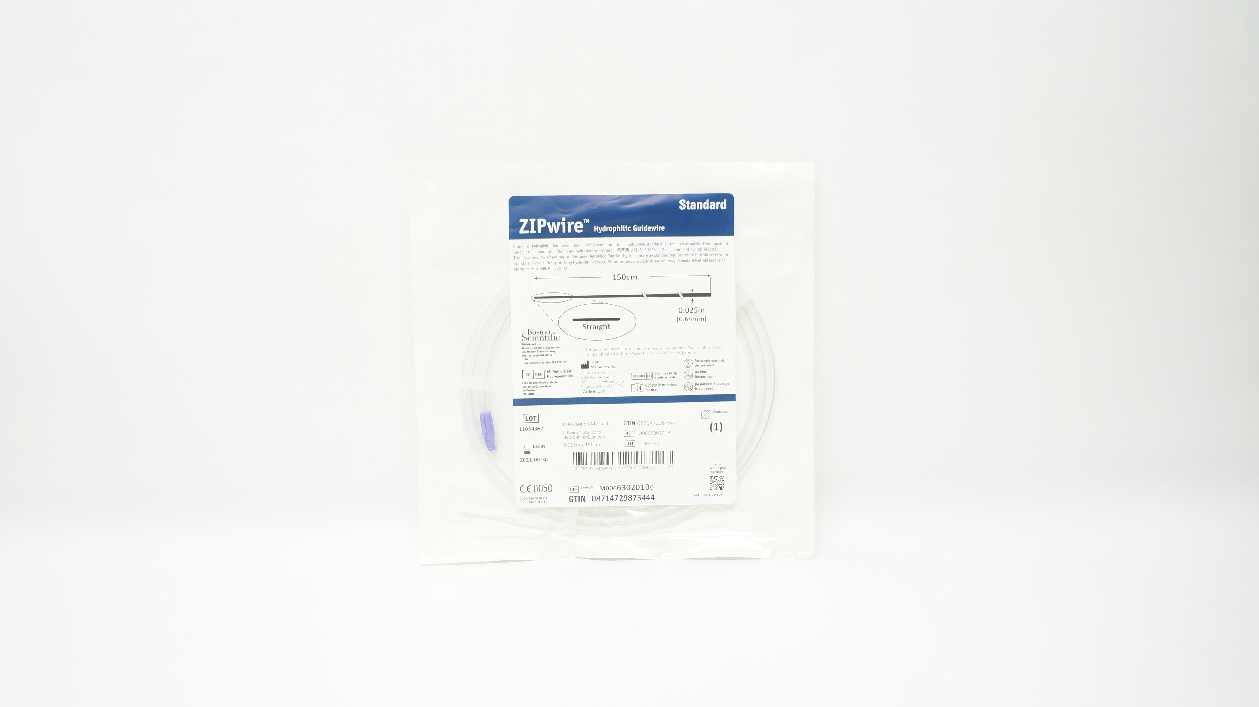 Boston Scientific 630201B ZIPwire Hydrophilic Guidewire 150cmx0.025inch (x)