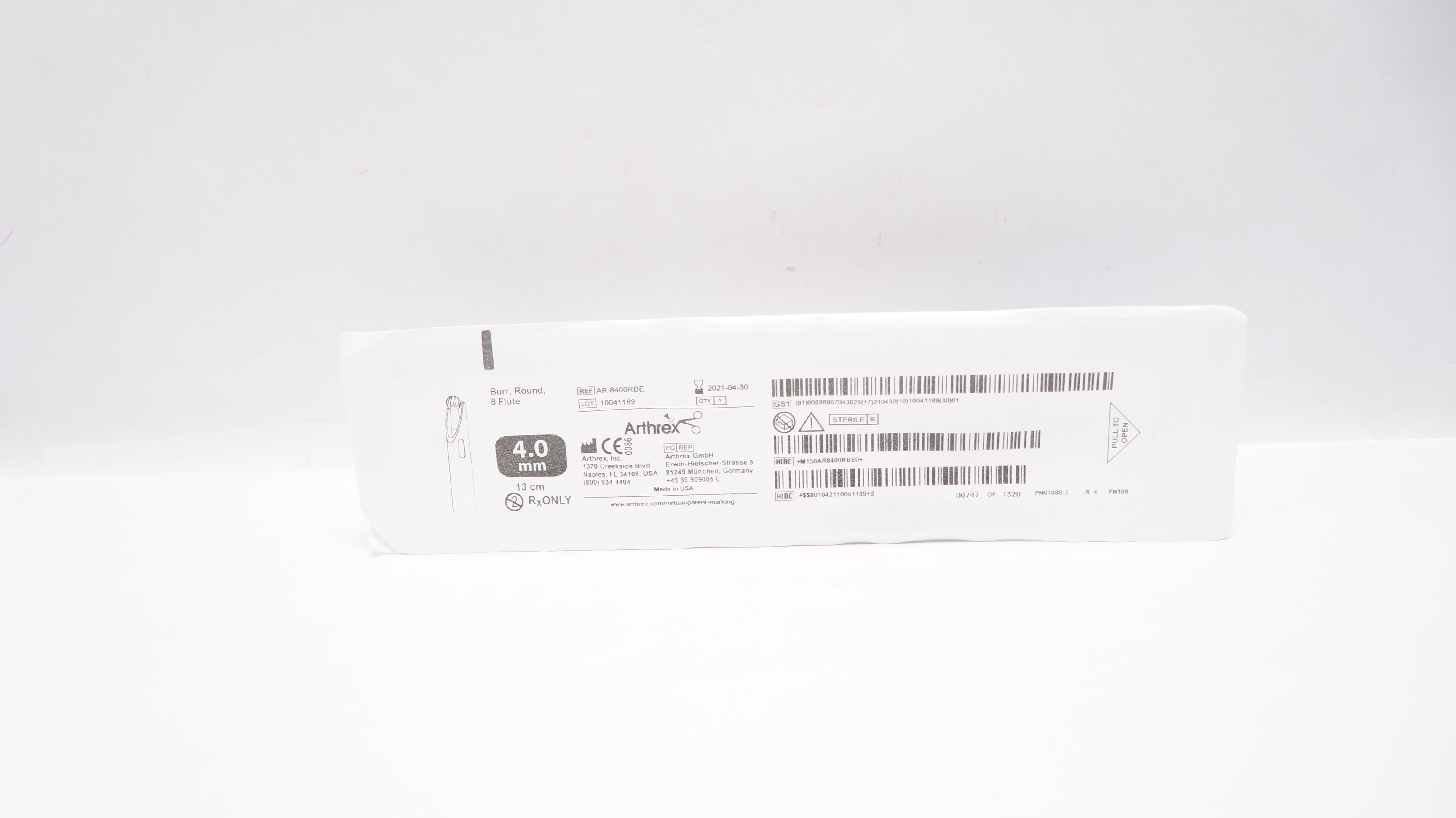 Arthrex AR-8400RBE Burr Round 8 Flute 4.0mm x 13cm (x)