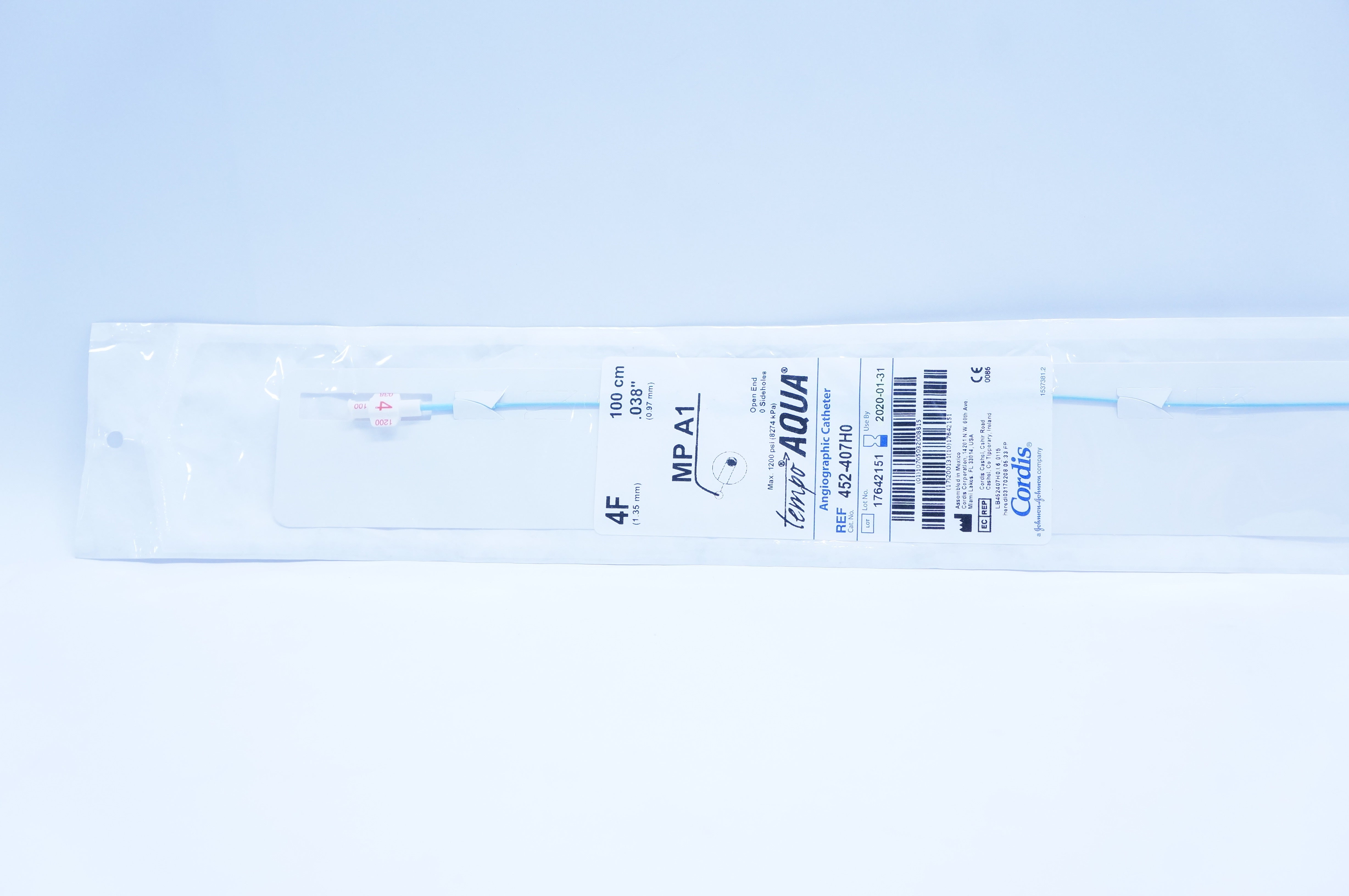 Cordis 452-407H0 Tempo Aqua Angiographic Cath. MP A1 4F x 100cm x .038inch (x)
