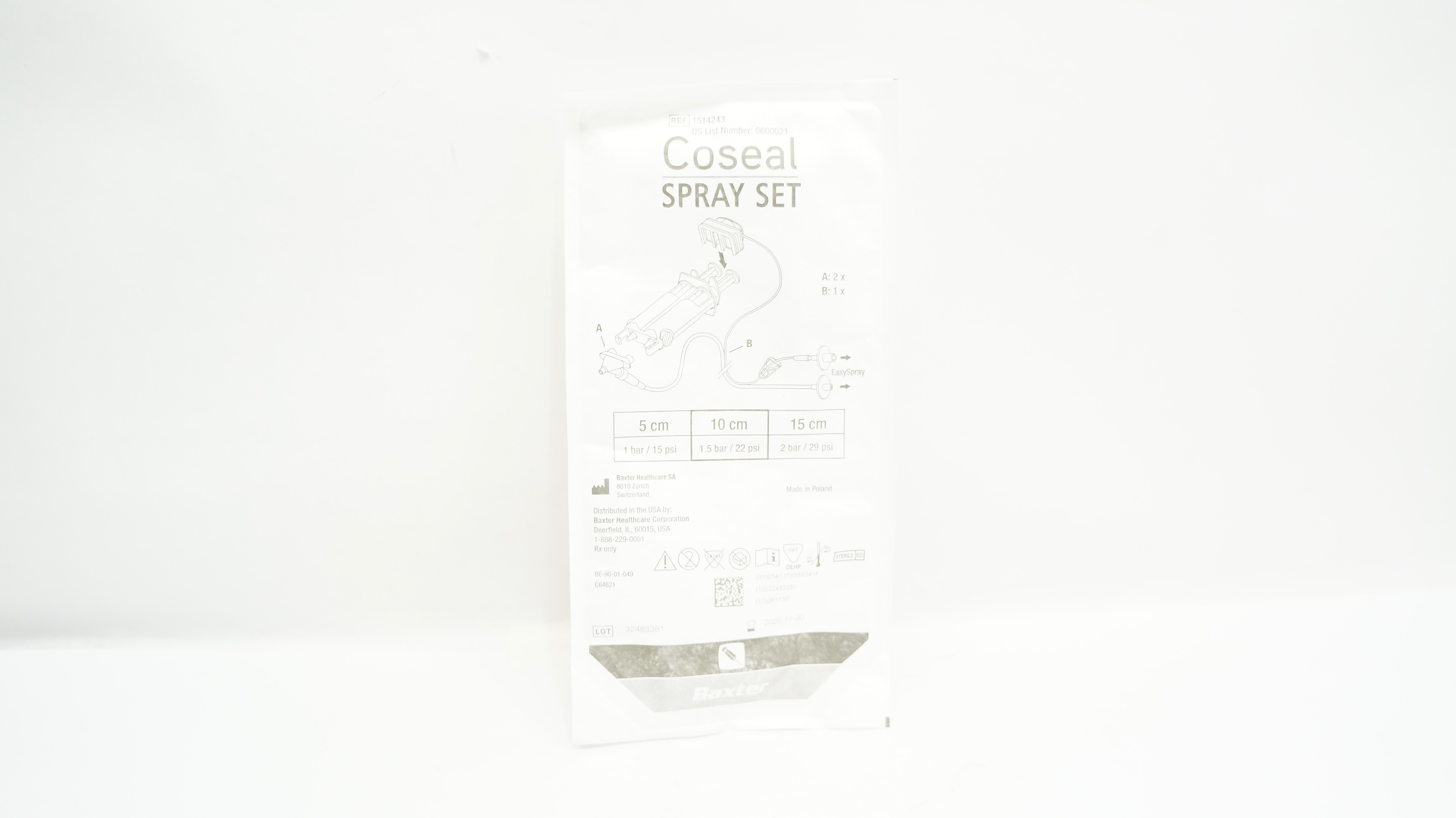 Baxter 0600021 Coseal Spray Set 10cm, 1.5 Bar/ 22 psi