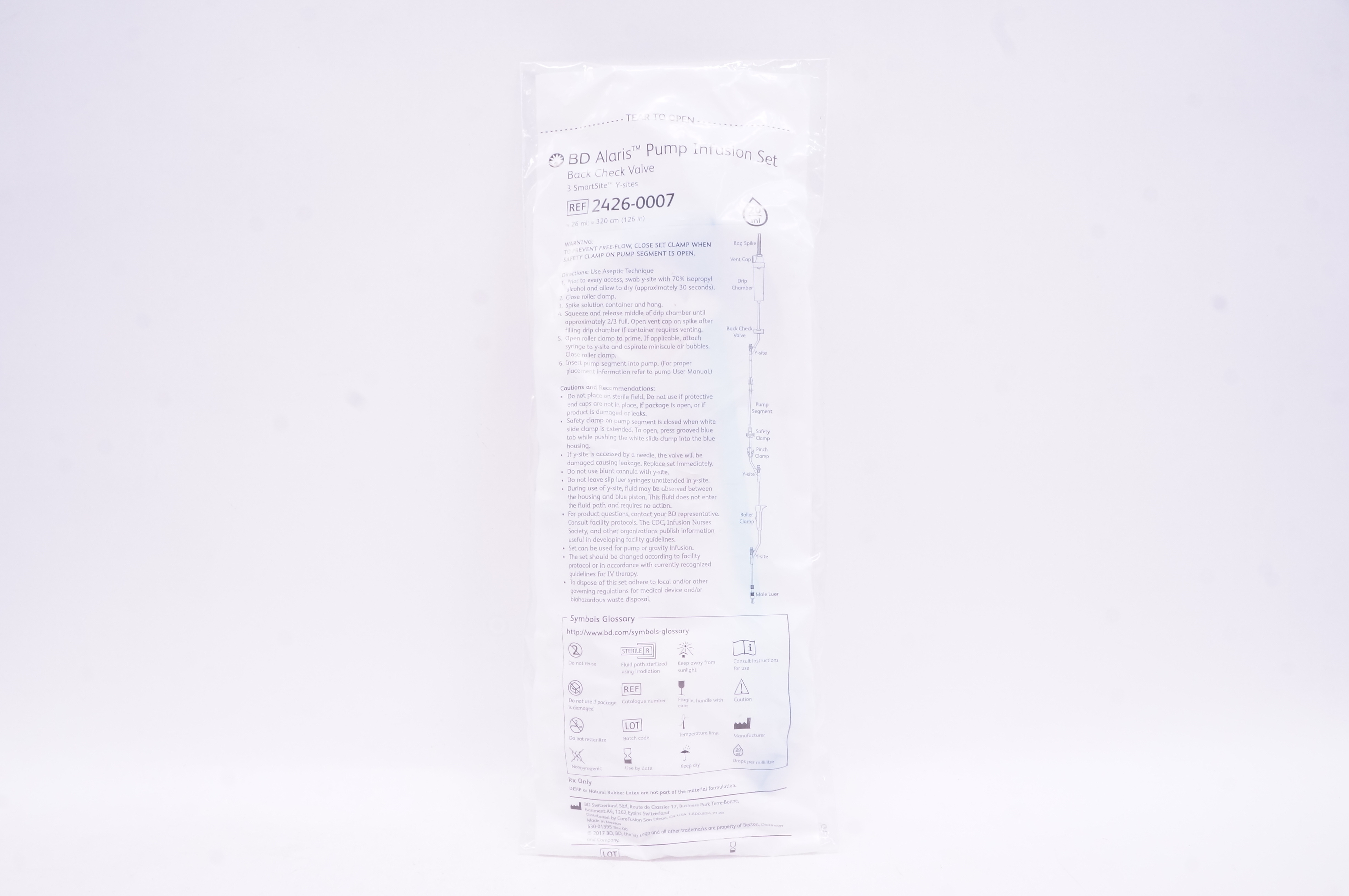 BD 2426-0007 Alaris Pump Infusion Set Back Check Valve 20ml, 126inch